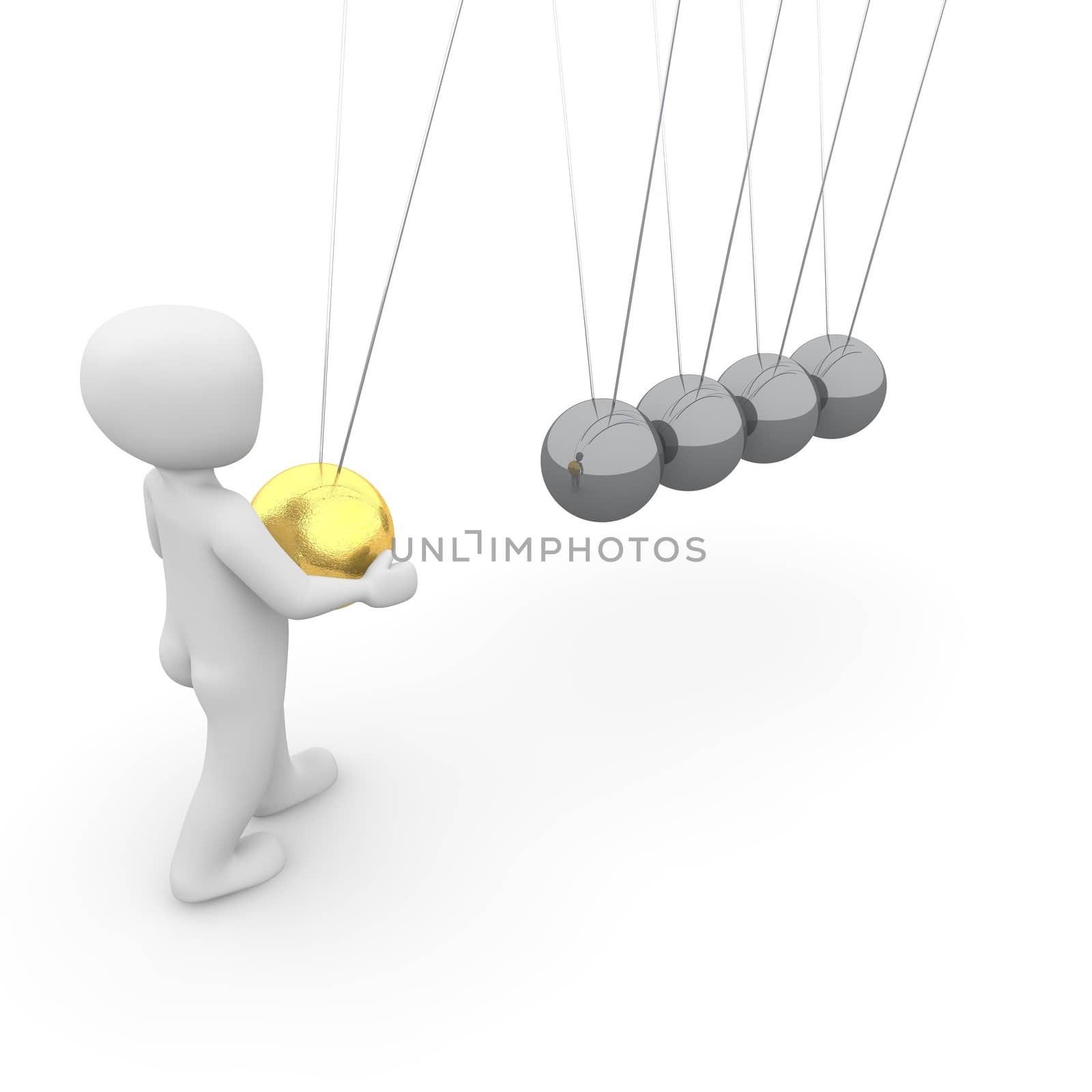 A character uses the golden newton cradle in motion.