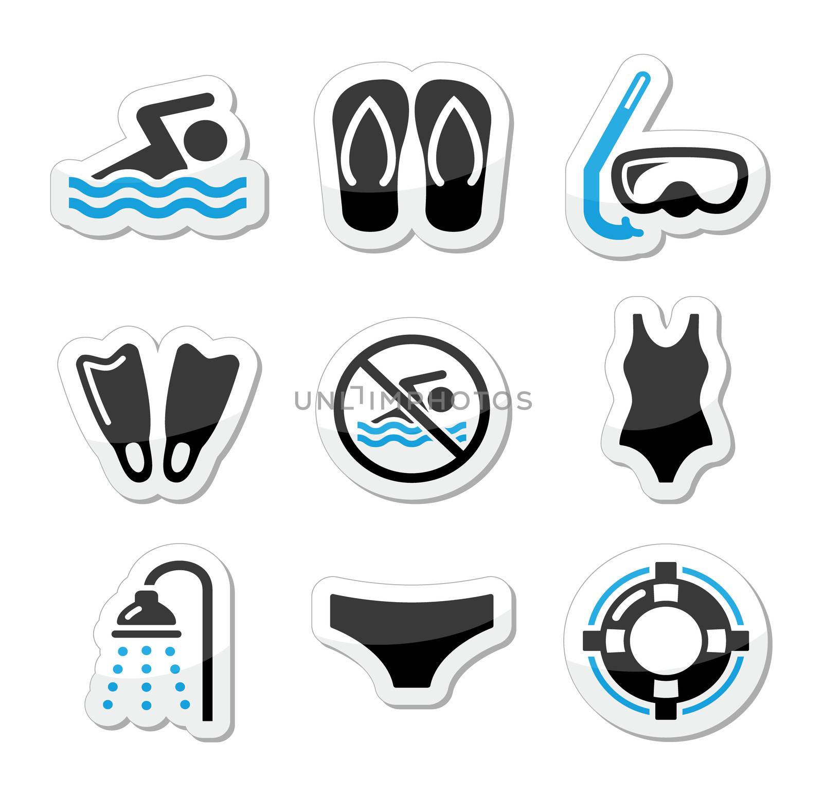 Swimming, scuba diving, sport vector icons set by RedKoala