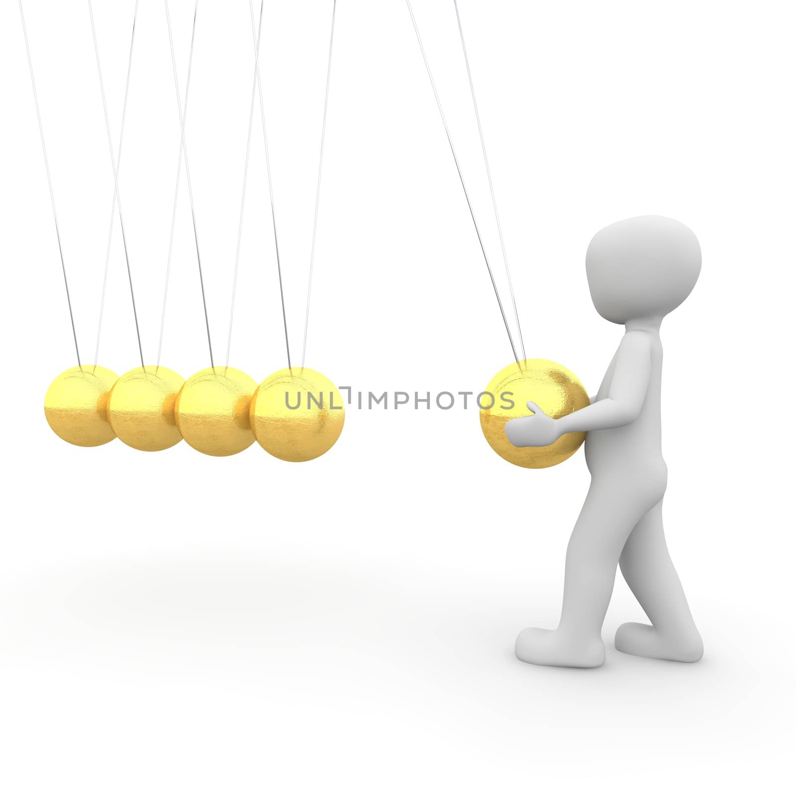 A character uses the golden newton cradle in motion.