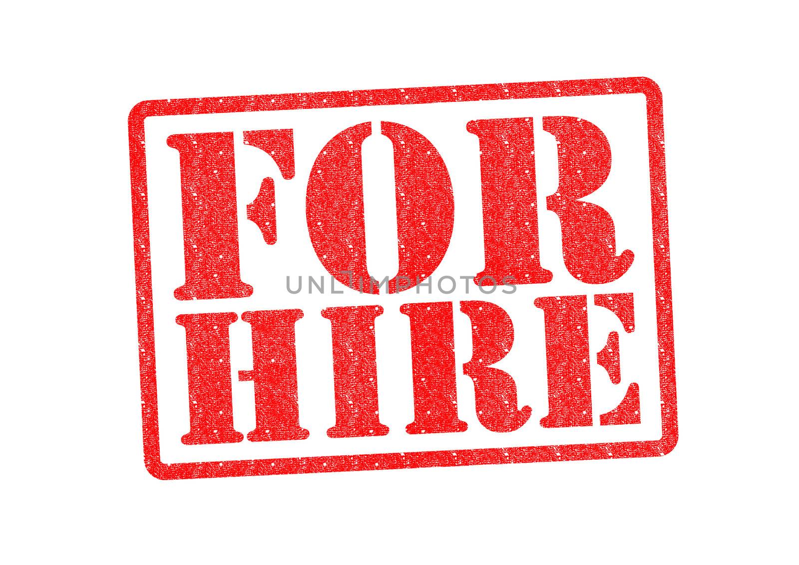 FOR HIRE Rubber stamp over a white background.