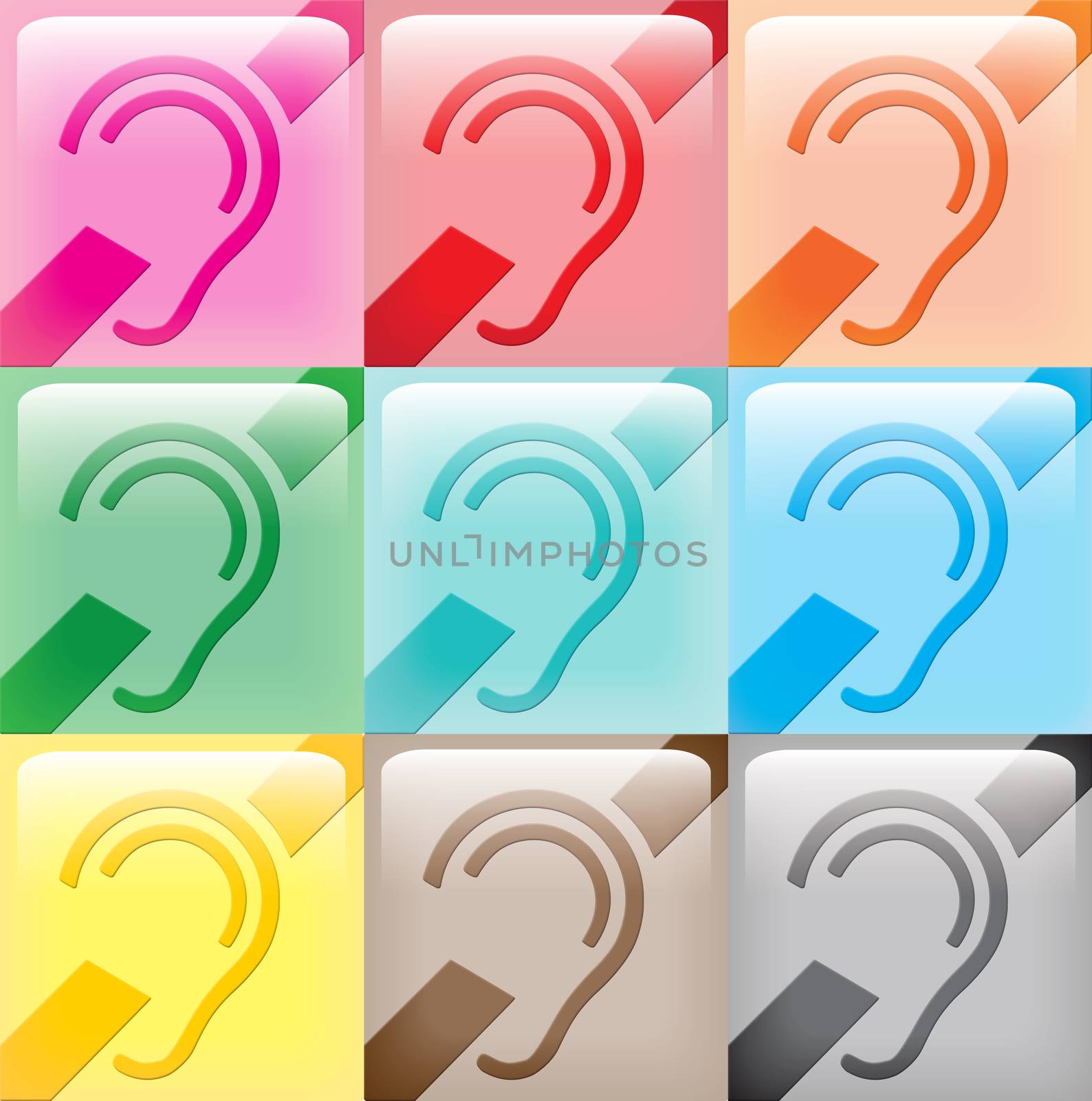 Deaf sign in 9 color variations - all icons have their own clipping path