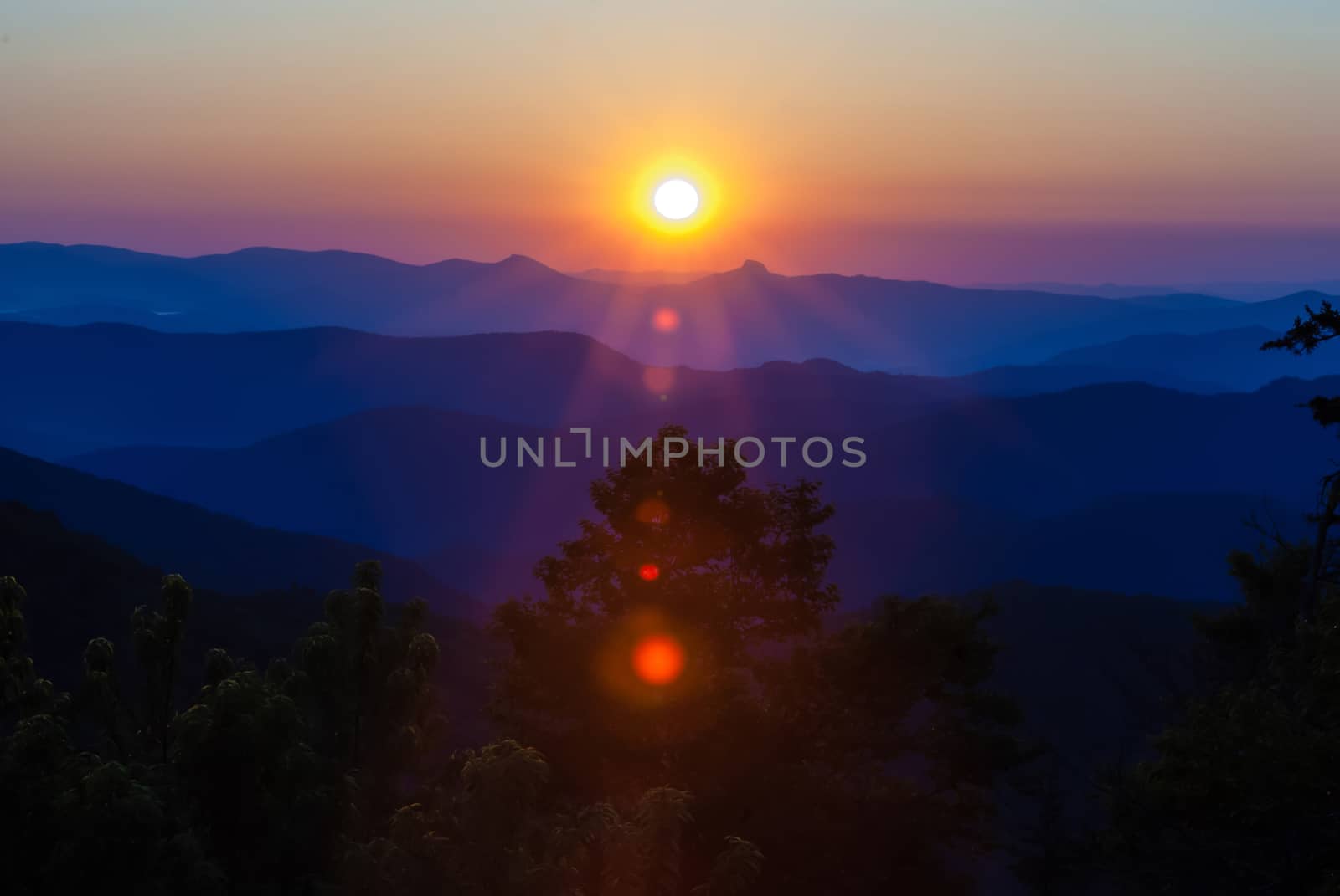 Blue Ridge Parkway Scenic Landscape Appalachian Mountains Ridges Sunrise Layers over Great Smoky Mountains