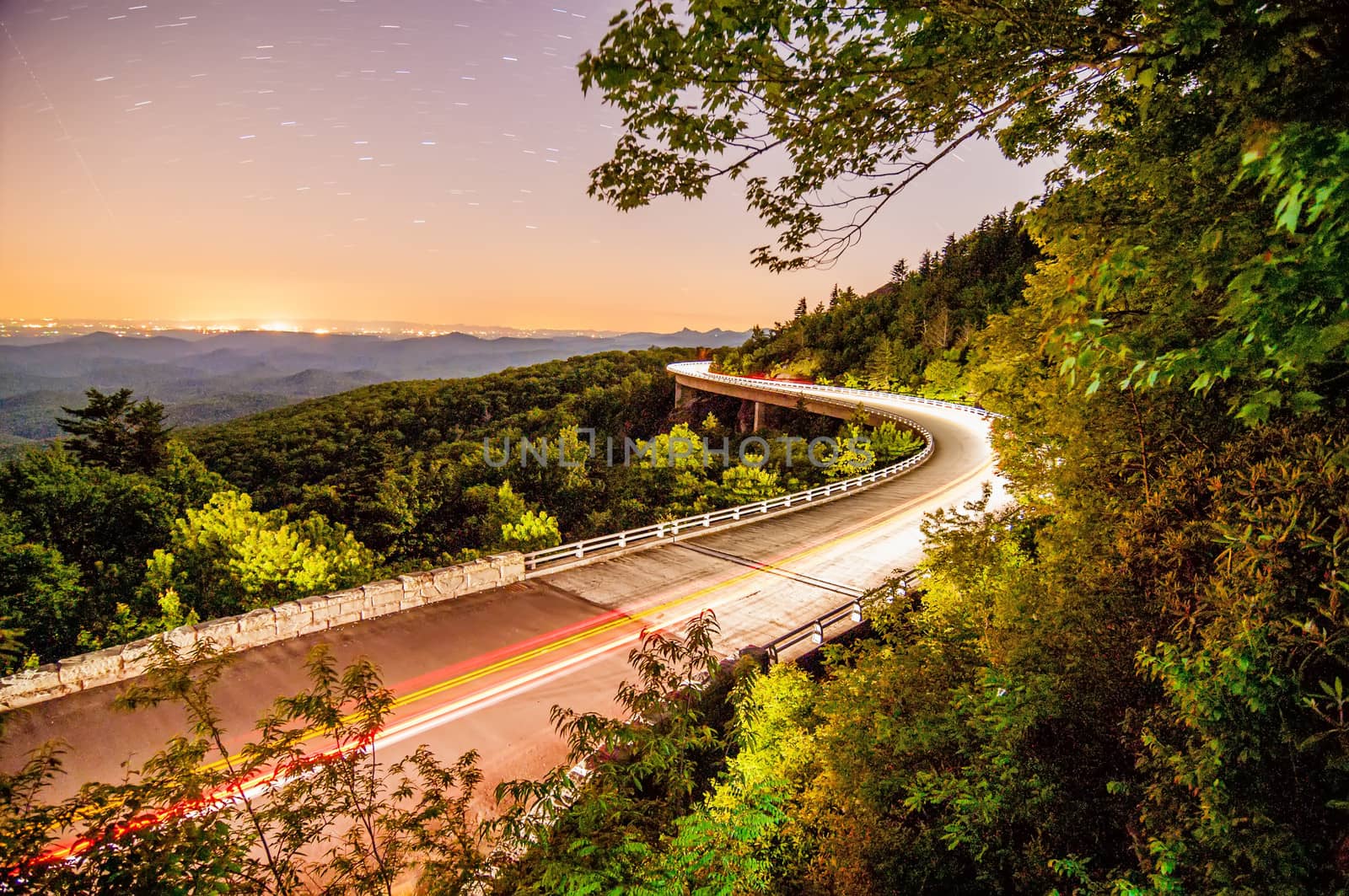 Blue Ridge Parkway Linn Cove Viaduct North Carolina  at night with stars