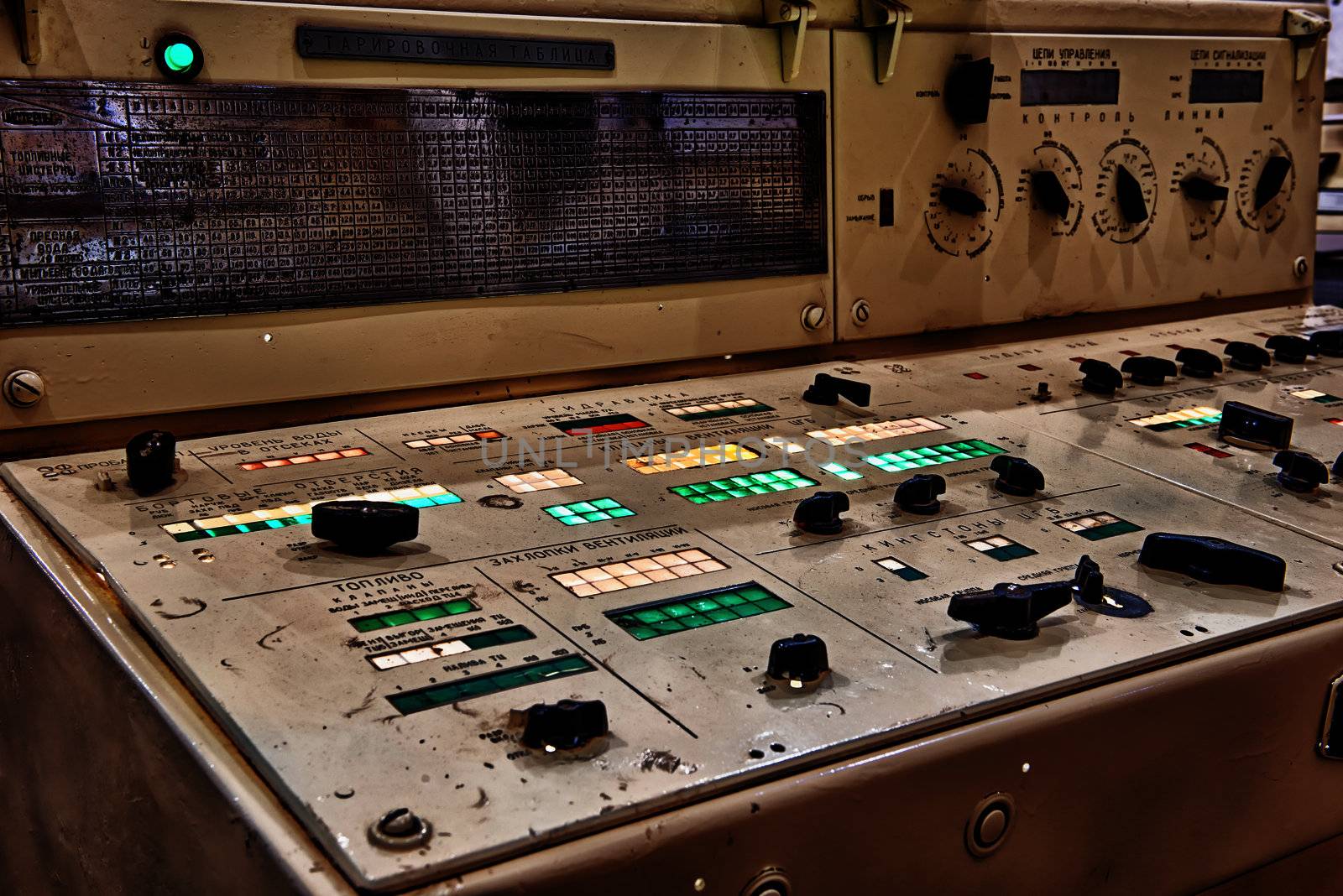 Control panel of submarine. Museum piece .