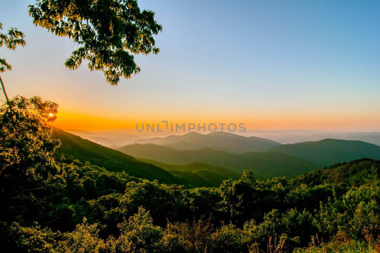 Blue Ridge Parkway Scenic Landscape Appalachian Mountains Ridges Sunrise Layers over Great Smoky Mountains