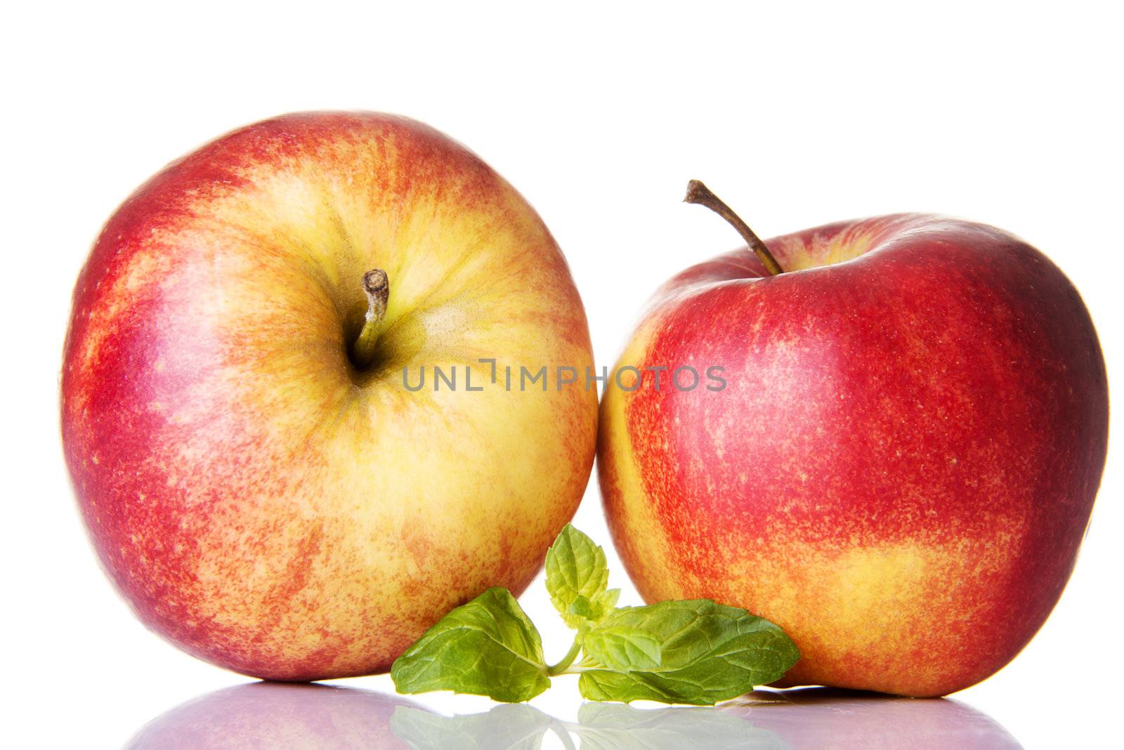 Apples with mint ,isolated on white background