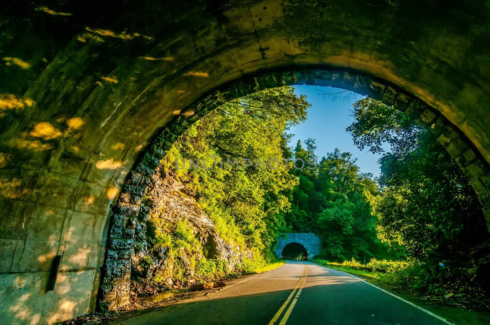 blue ridge parkway landscapes twin tunnel early morning