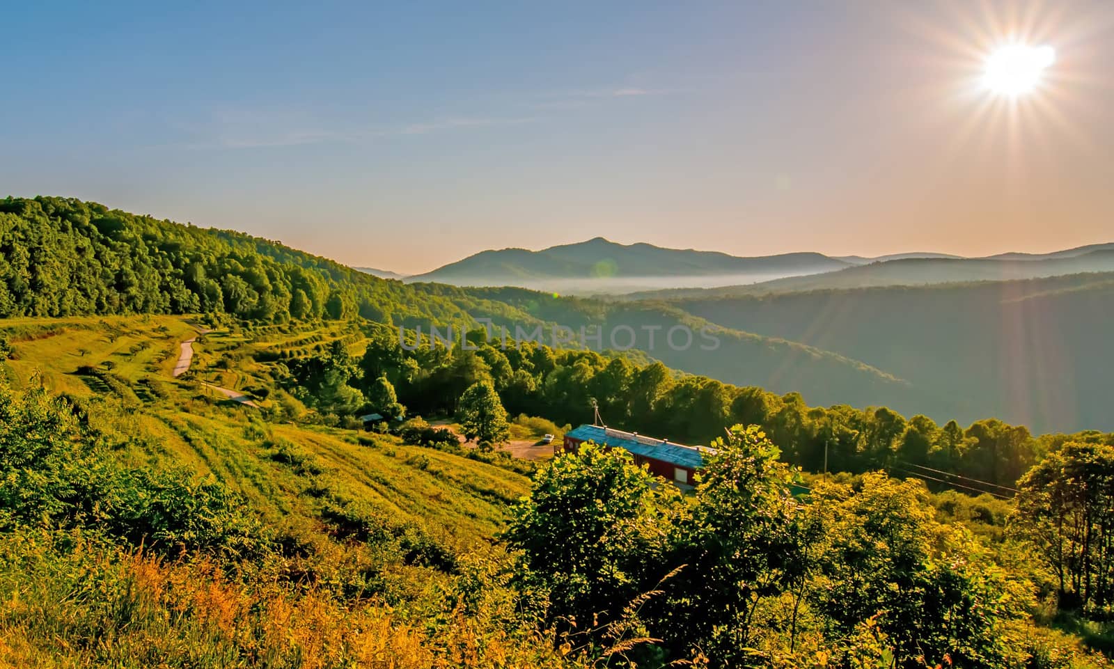 Blue Ridge Parkway Scenic Landscape Appalachian Mountains Ridges Sunrise Layers over Great Smoky Mountains