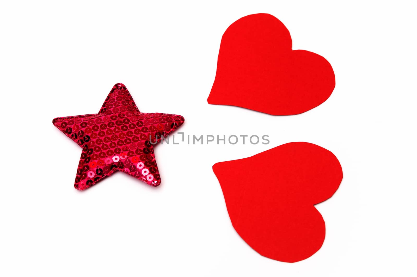 star rose and hearts on white background