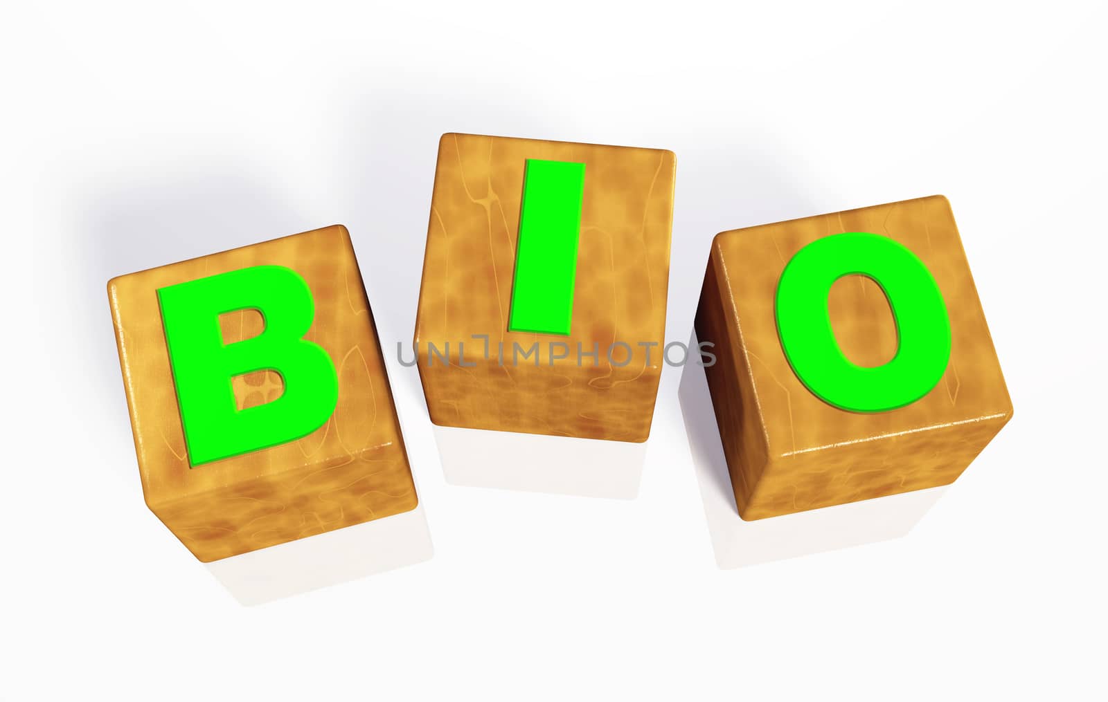 bio word composed from green letters on cubes made of wood, lying on a white background