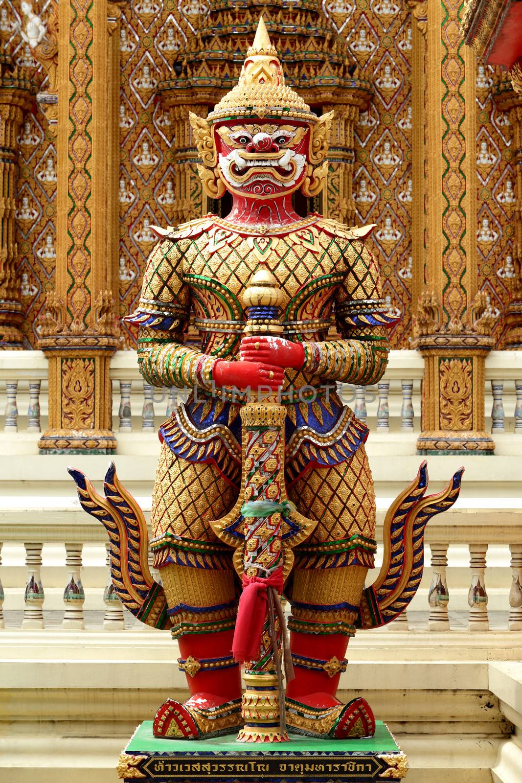 Thai giant guardian always stand left and right hand side of temple entrance
