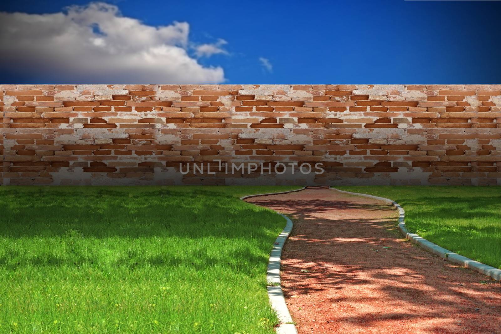 concept with cinder foot path blocked by brick wall