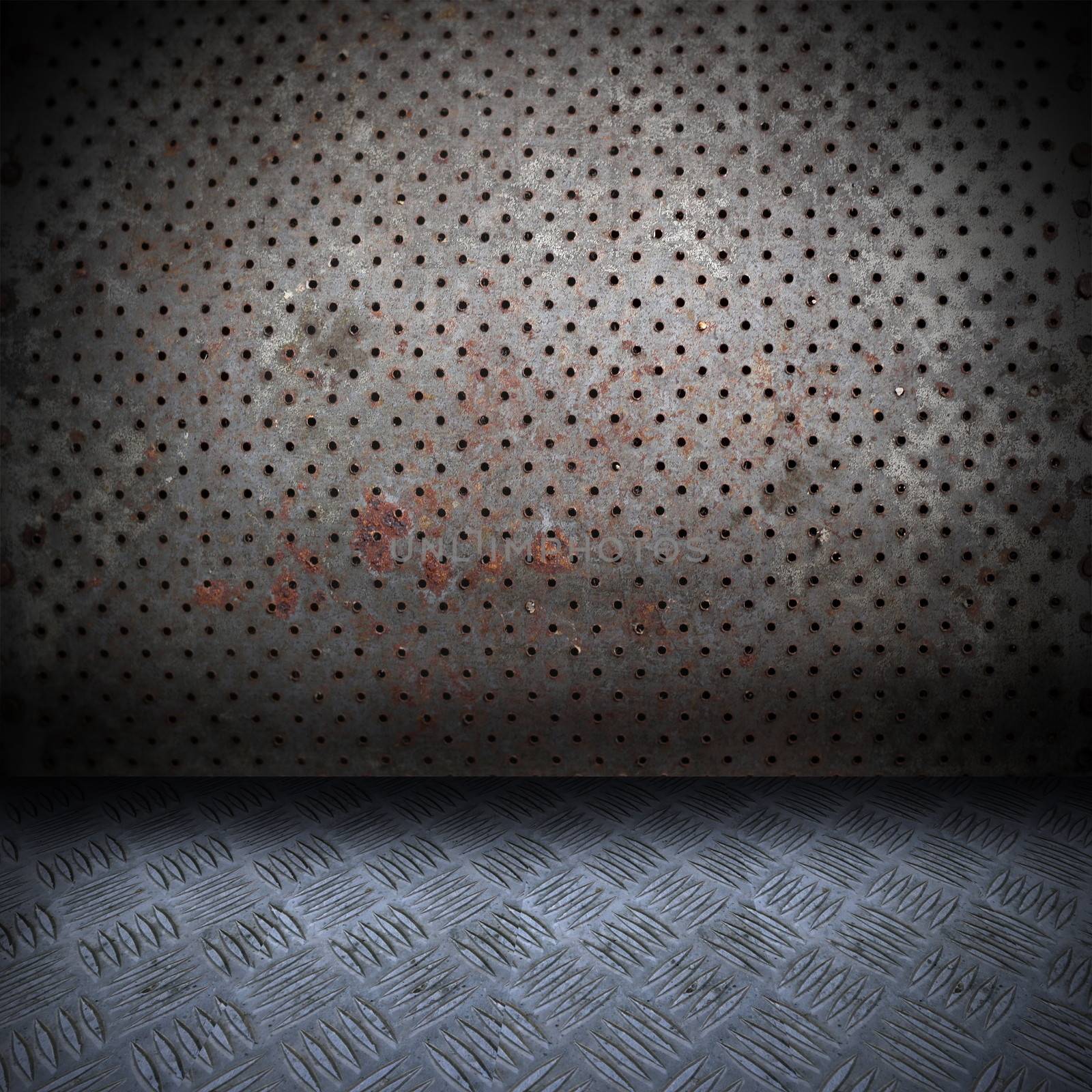 industrial background - empty interior finished with metallic surfaces