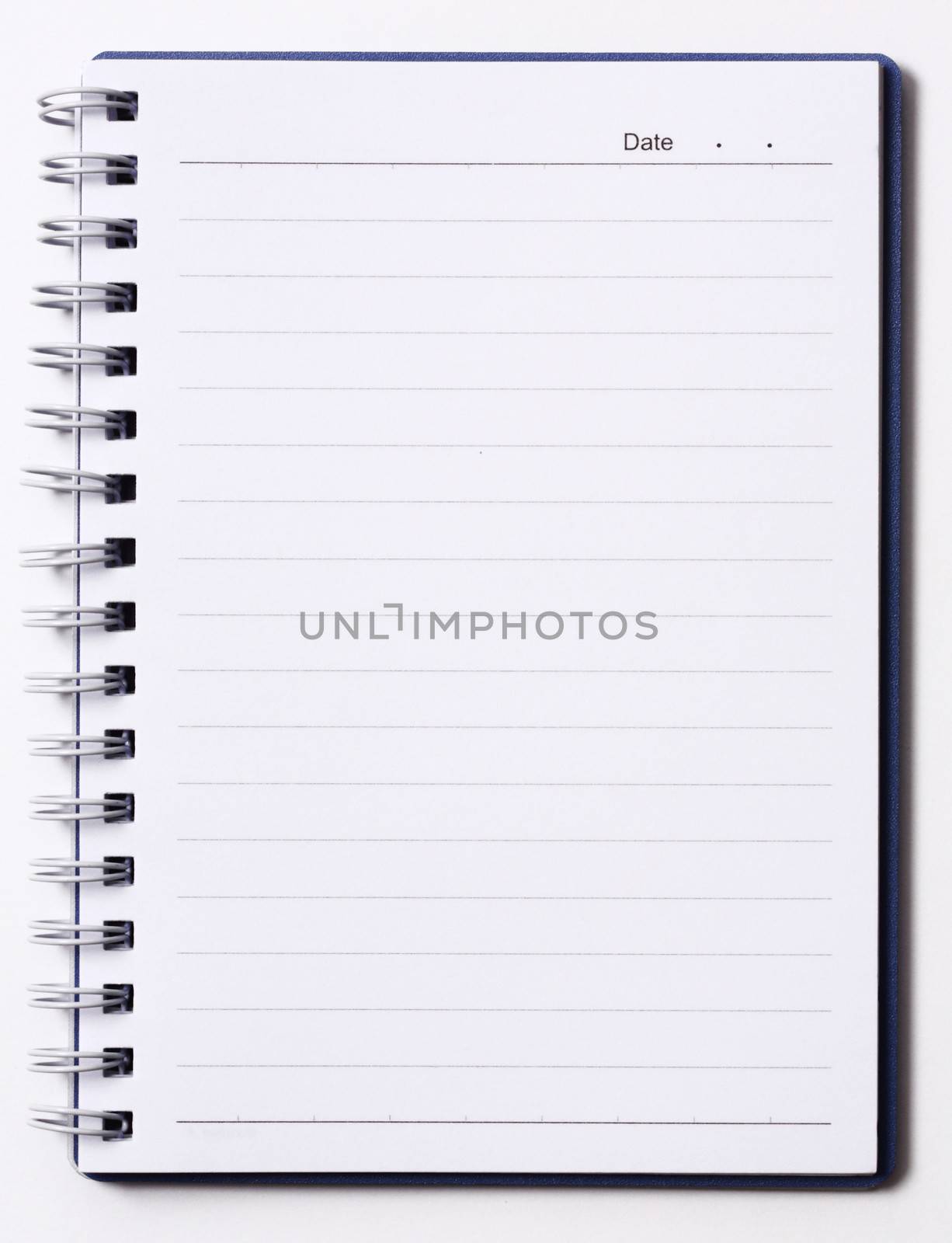 Notepaper with lines and date isolated on white