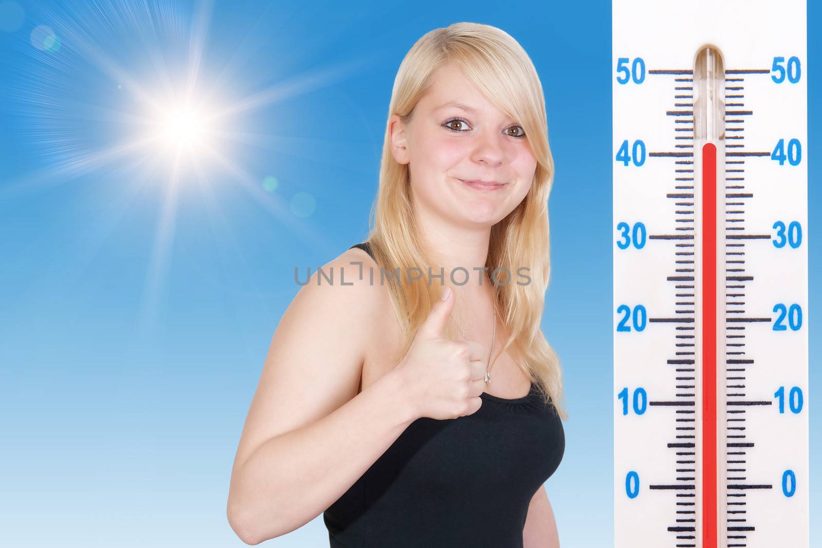 young woman are happy about hot weather
