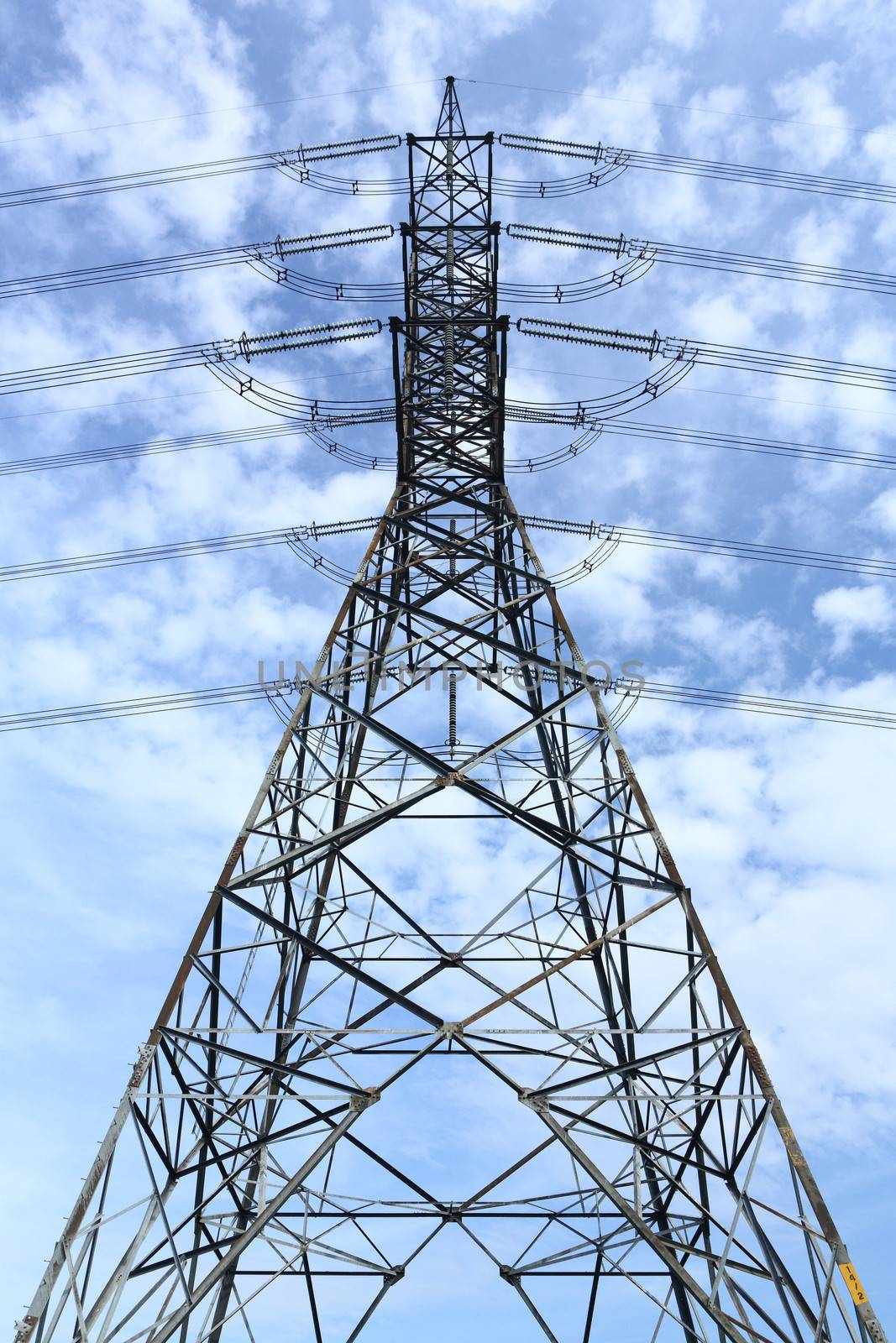 High voltage electricity tower and blue sky