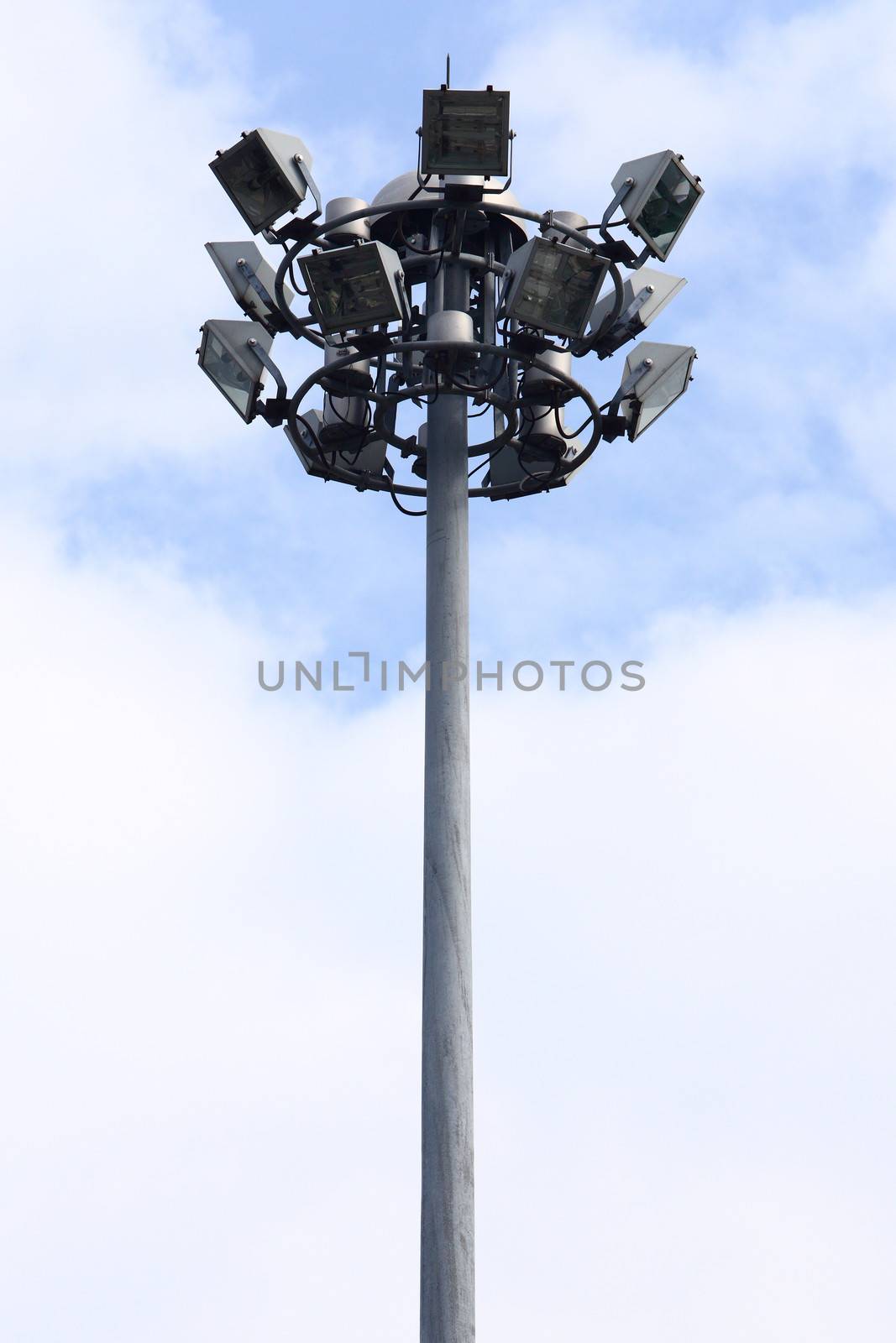 Highway Spotlight and blue sky in the sunny day