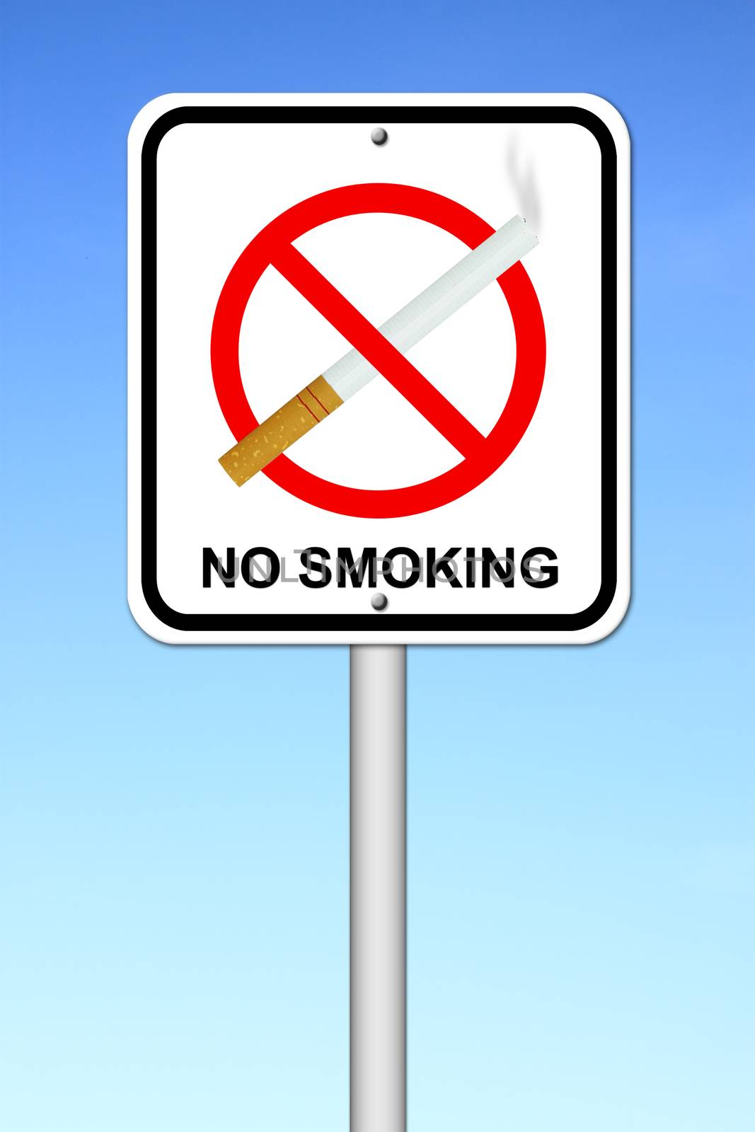 no smoking sign with cigarette with blue sky