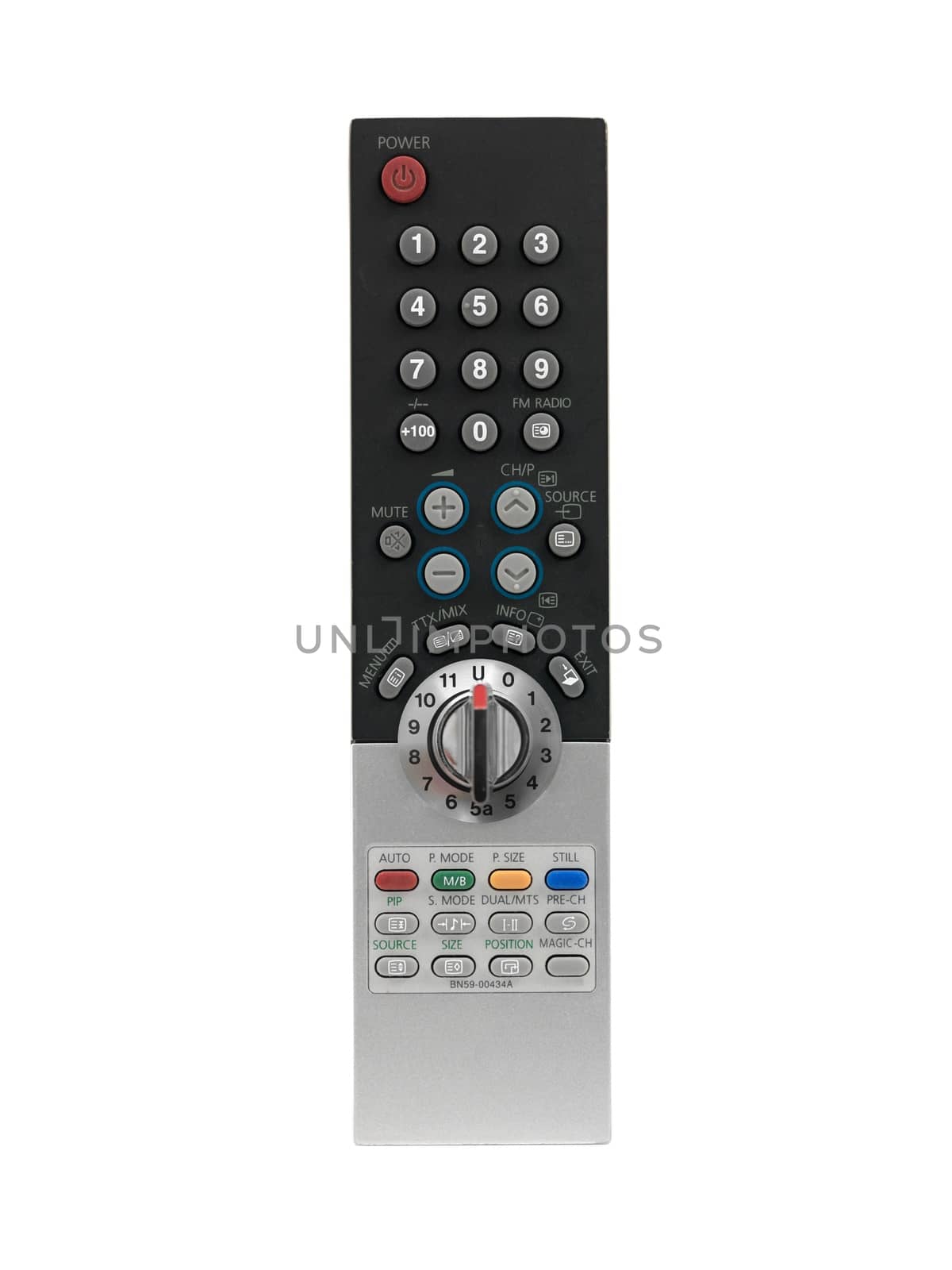 A remote control isolated against a white background