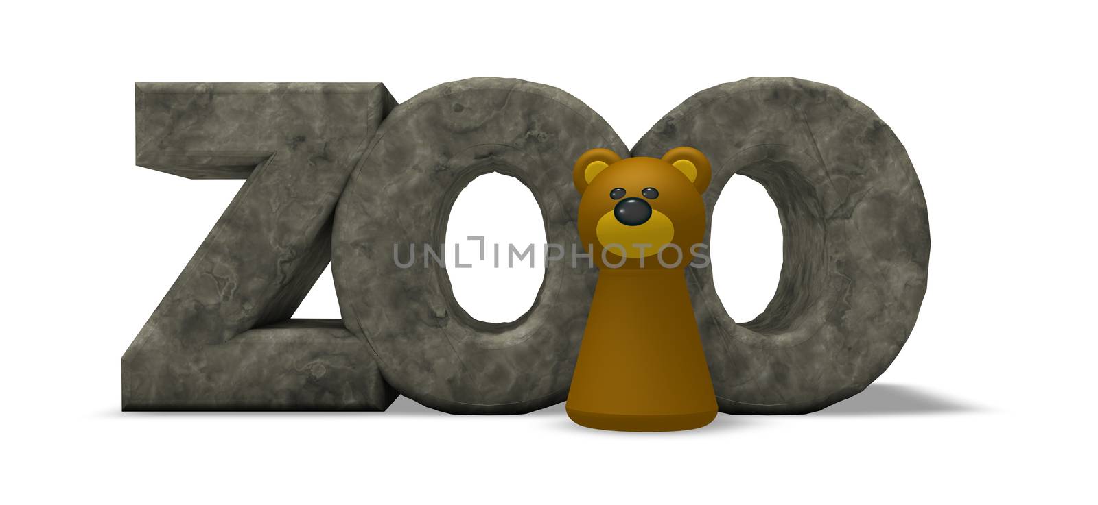 simple bear character and the word zoo on white background - 3d illustration