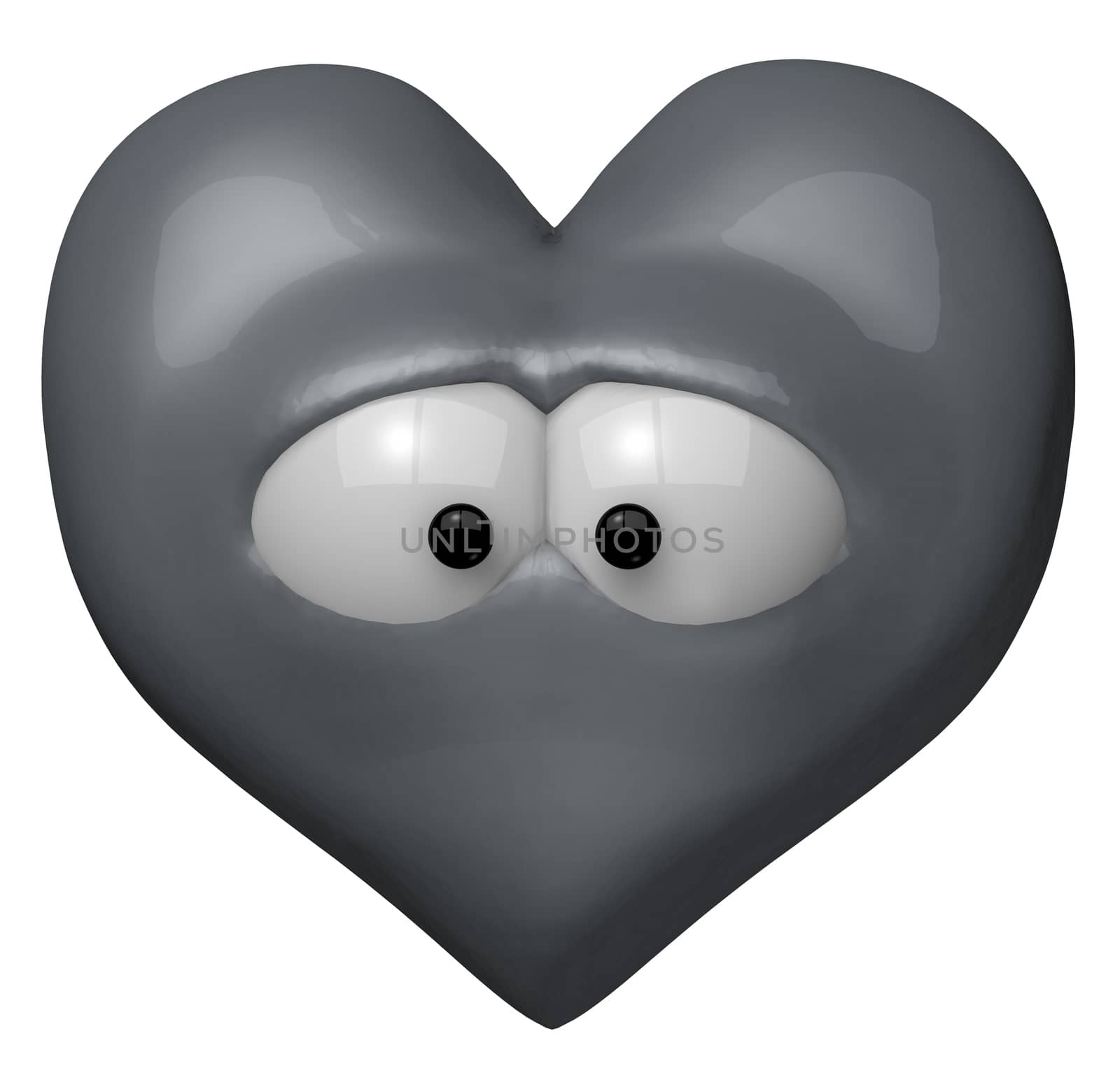 sad heart with eyes - 3d cartoon illustration
