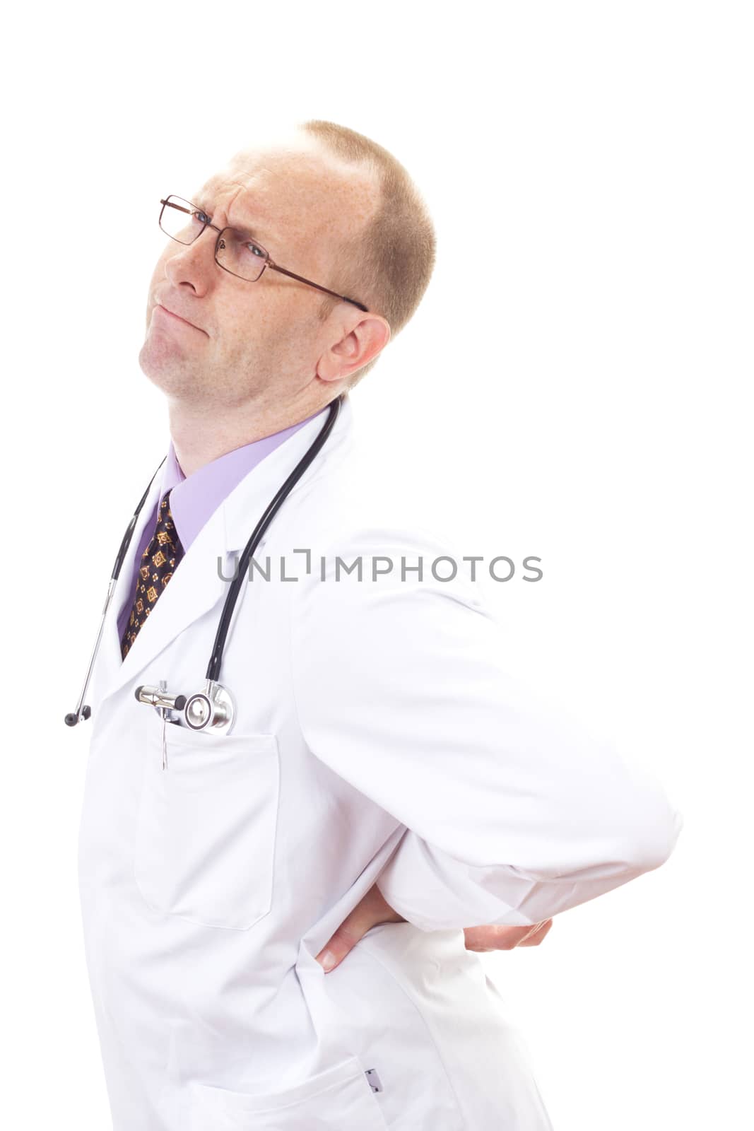Doctor looking pained due to bad backache