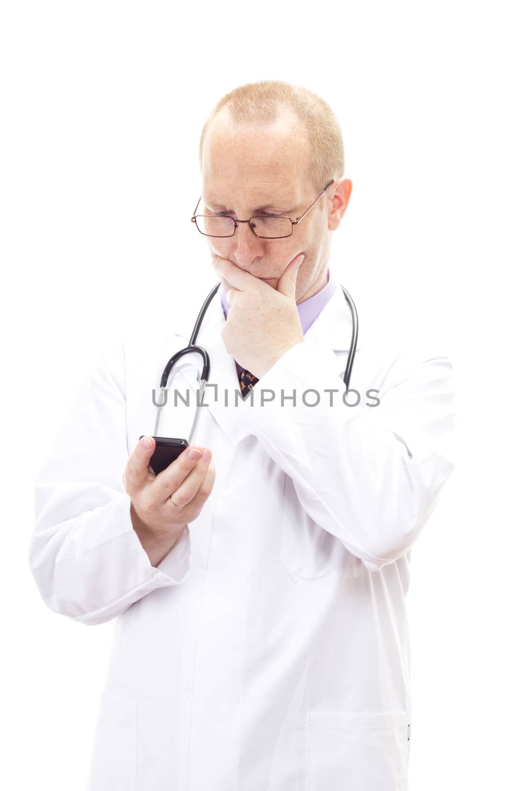 Medical doctor reading message on mobile phone