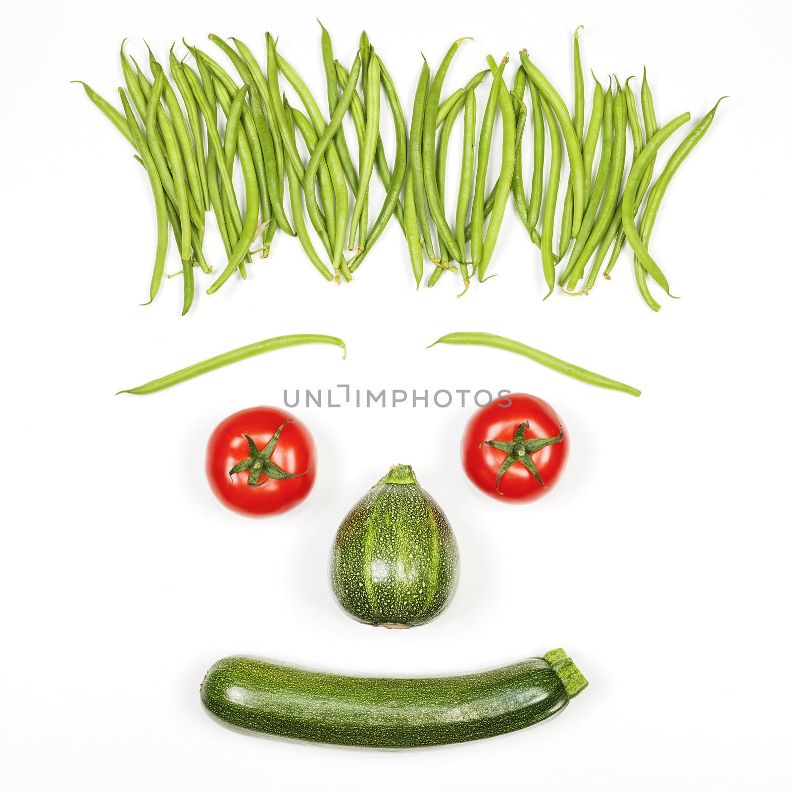 cool vegetables face on white background