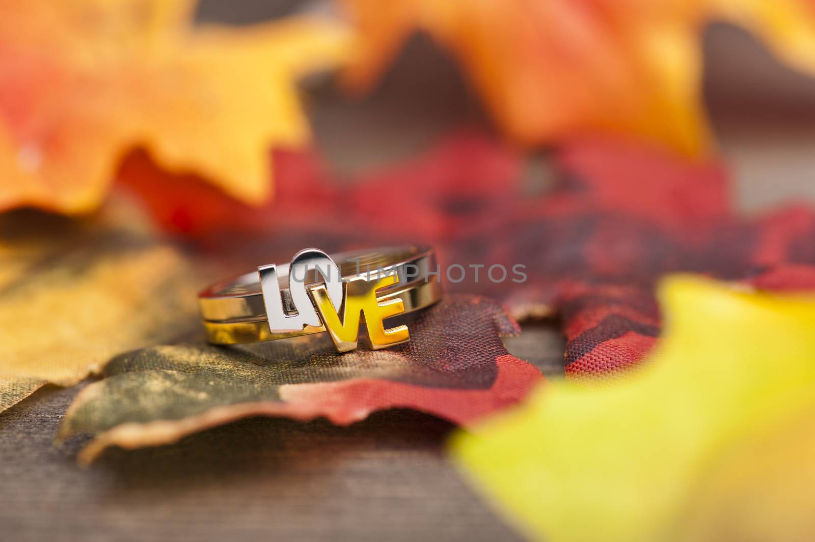 LOVE ring in festive autumn decoration