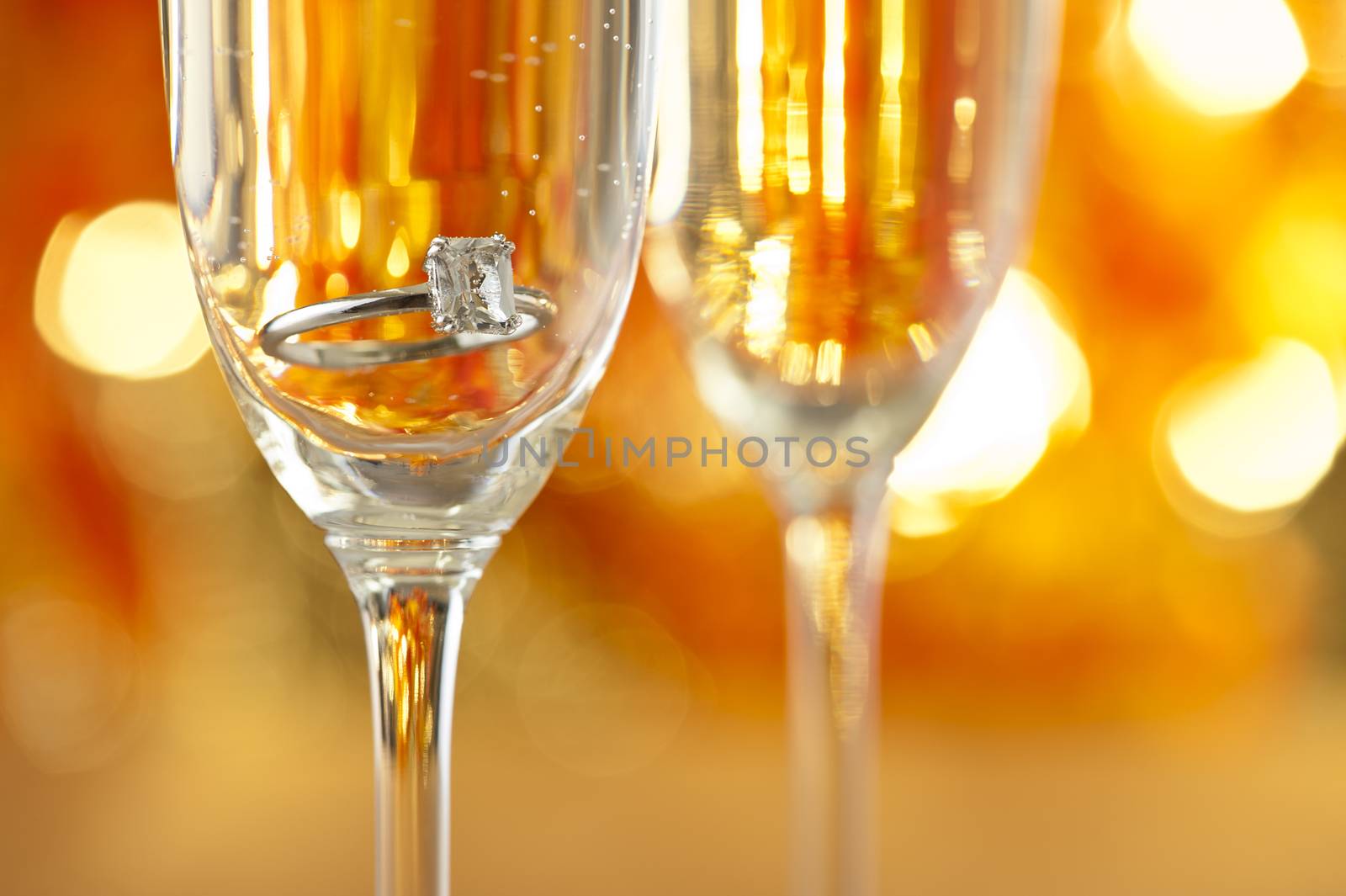 Champagne glasses with engagement Jewelry  by 3523Studio