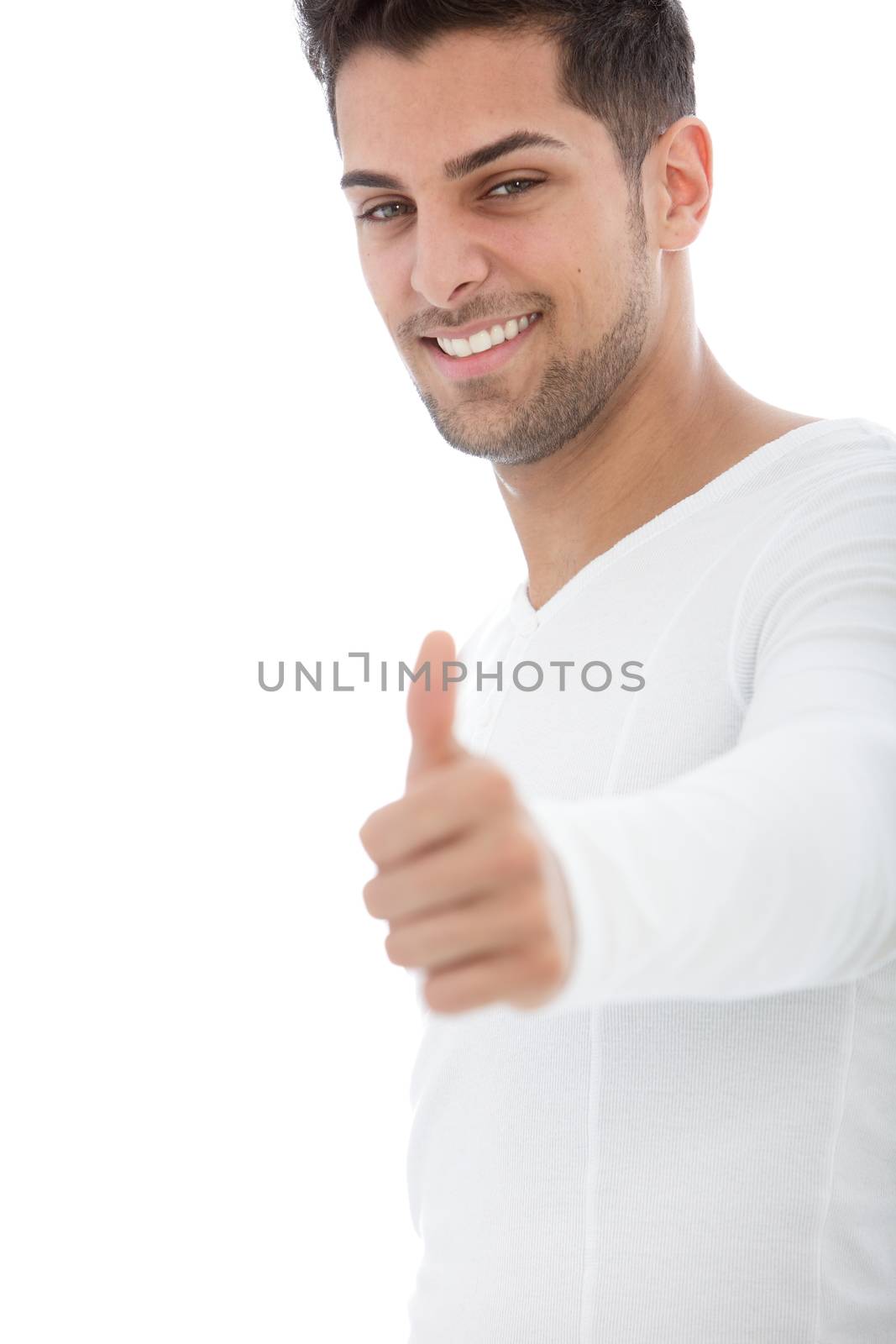 Happy young man showing his approval sign