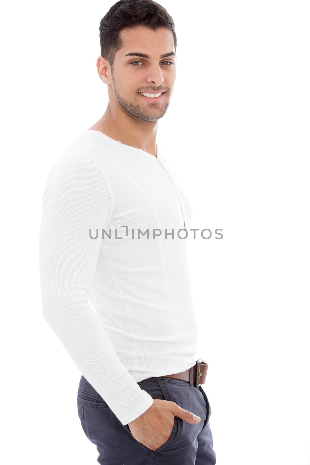 Portrait of handsome male posing with hands on his pocket
