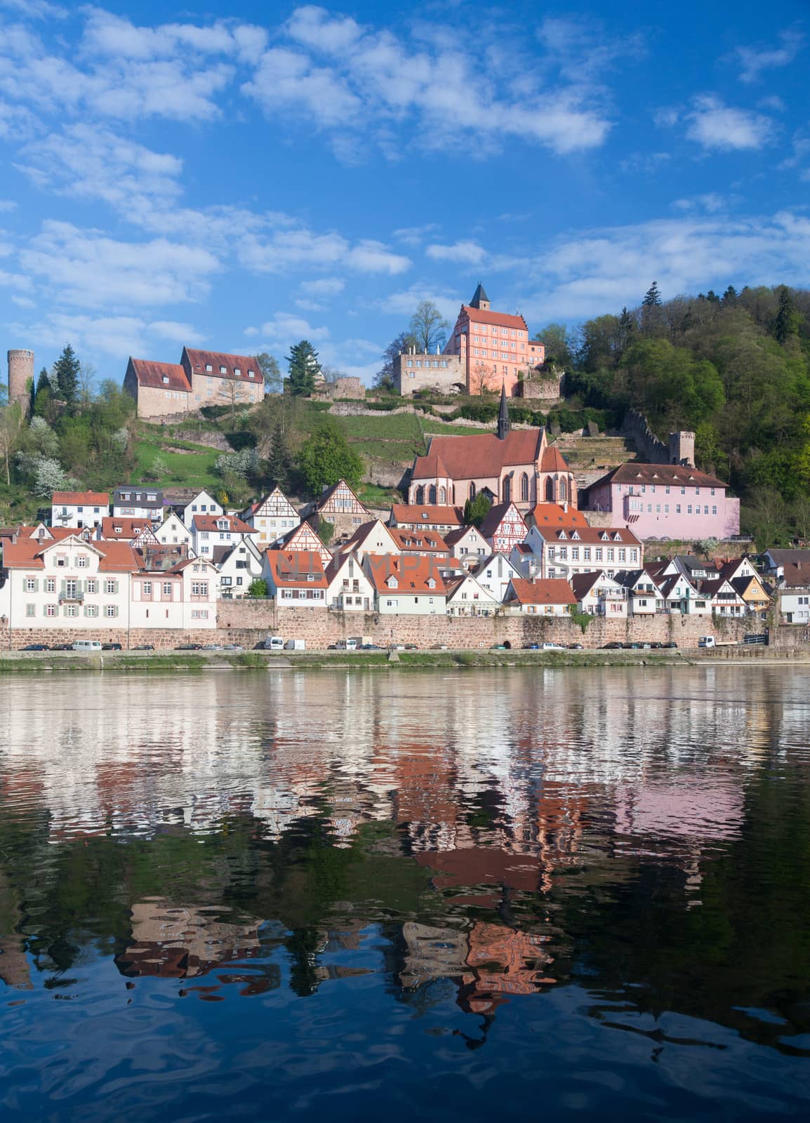 Ancient town village of Hirschhorn in Hesse district of Germany on banks of Neckar river