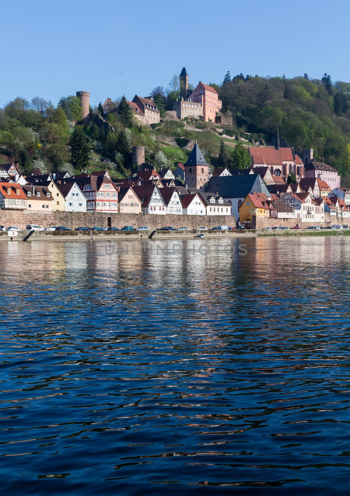Ancient town village of Hirschhorn in Hesse district of Germany on banks of Neckar river