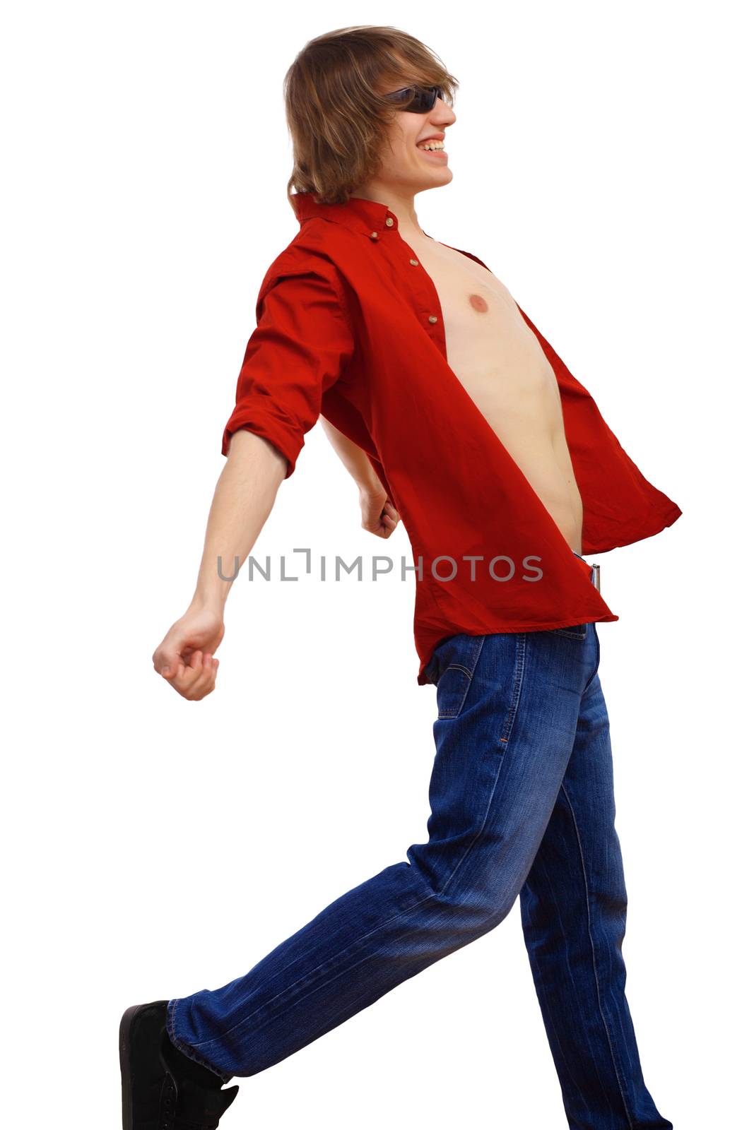 Happy smiling young man dancing by sergey_nivens