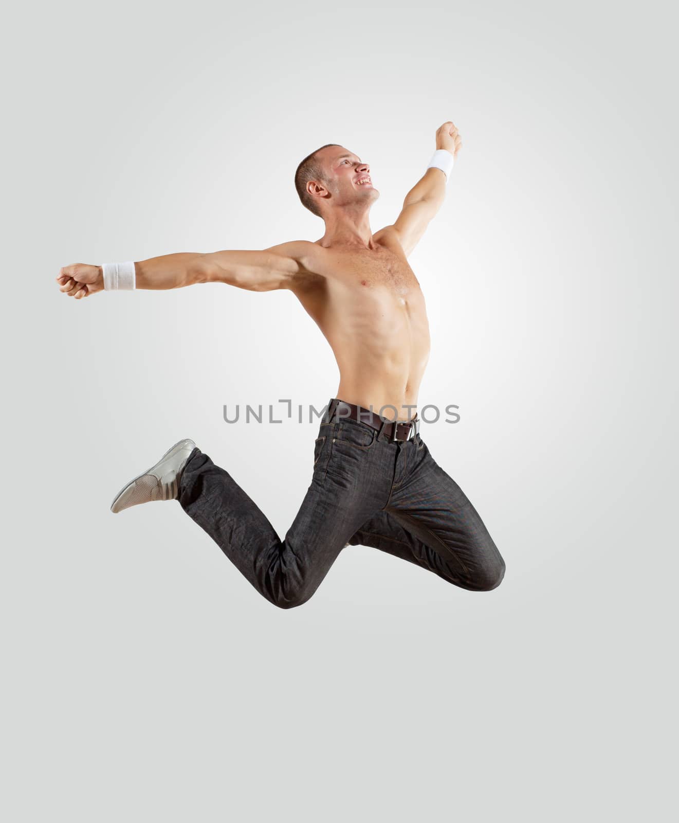 Modern style male dancer jumping and posing. Illustration