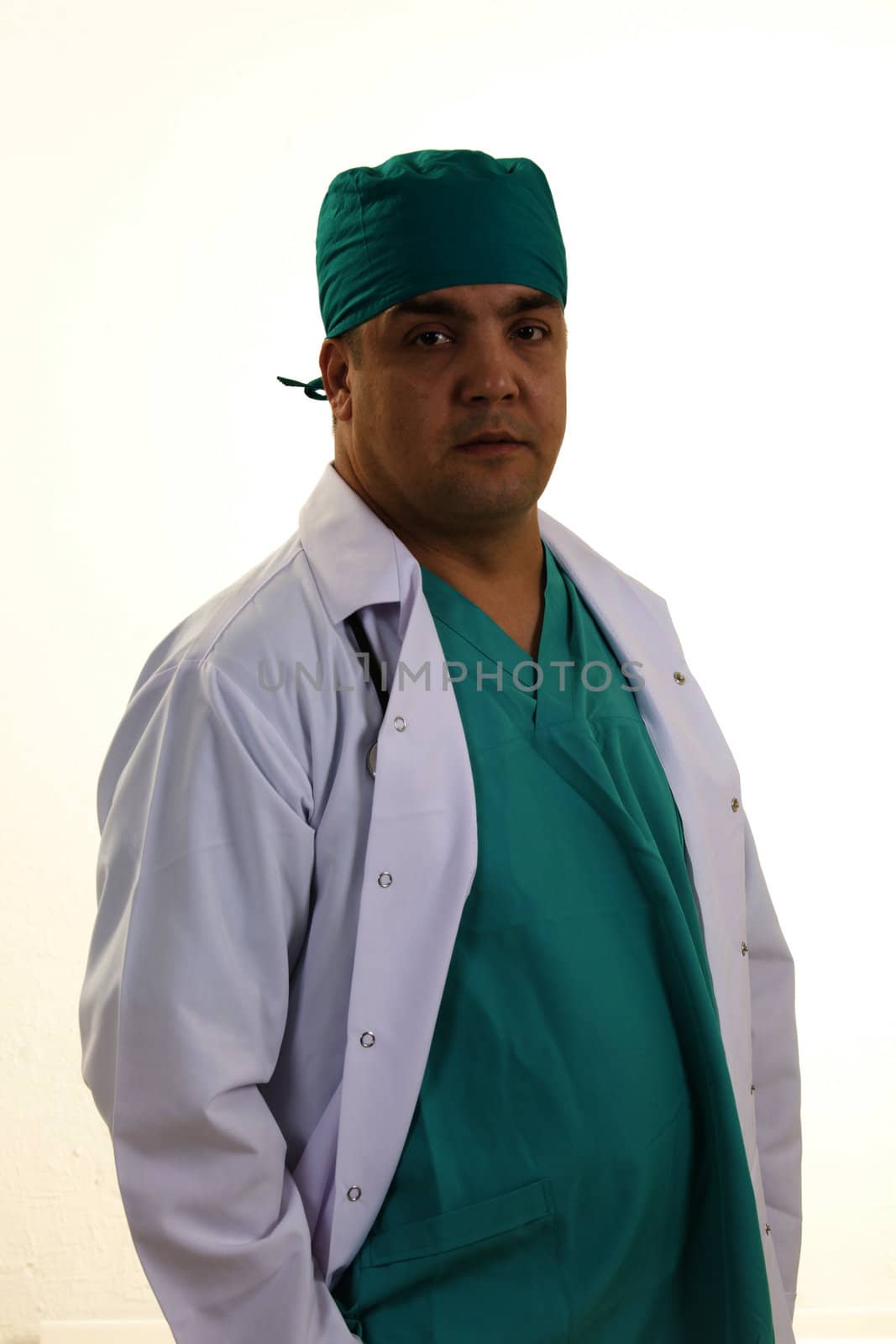 Stock image of male doctor over white background  by senkaya