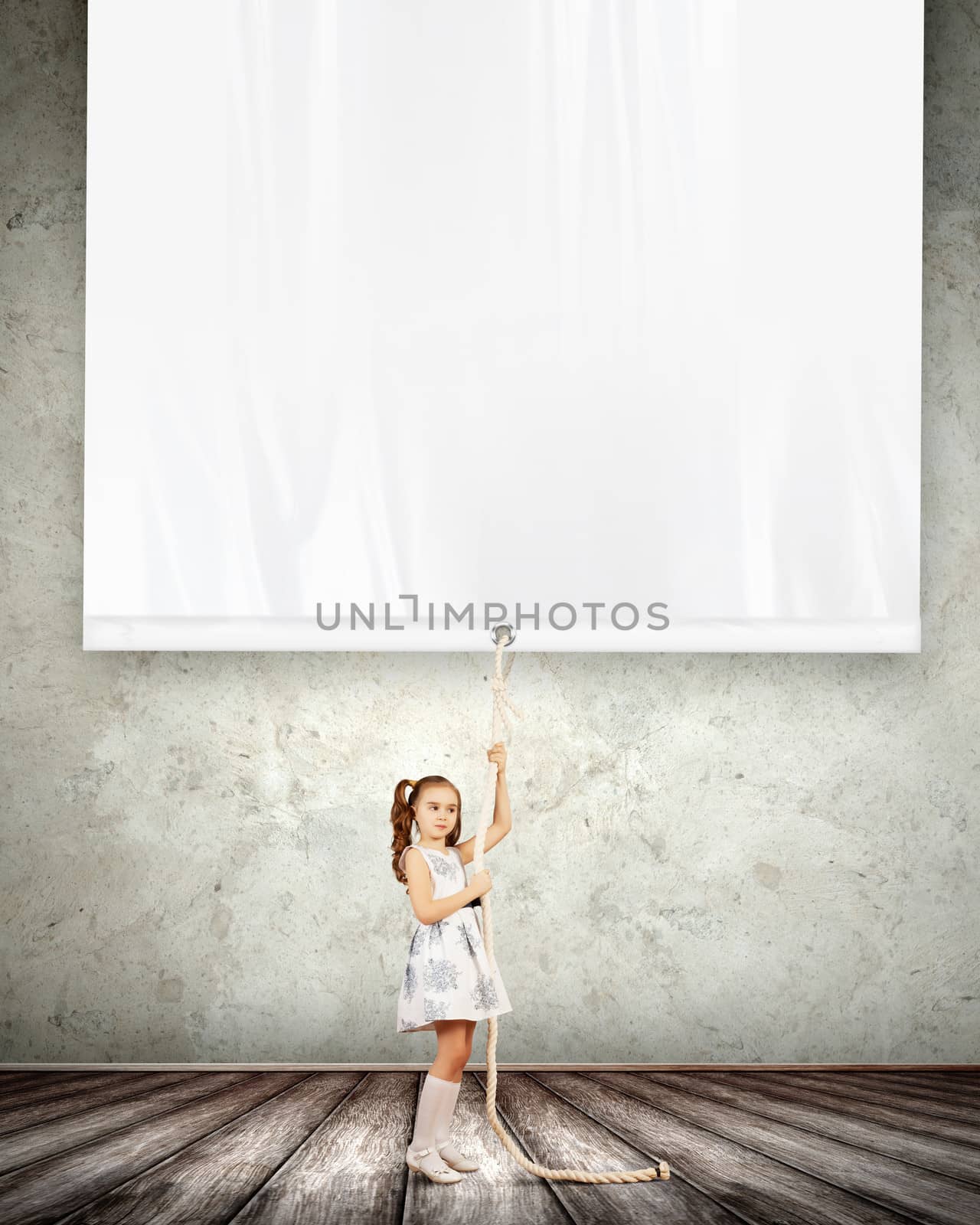 Little girl pulling banner by sergey_nivens