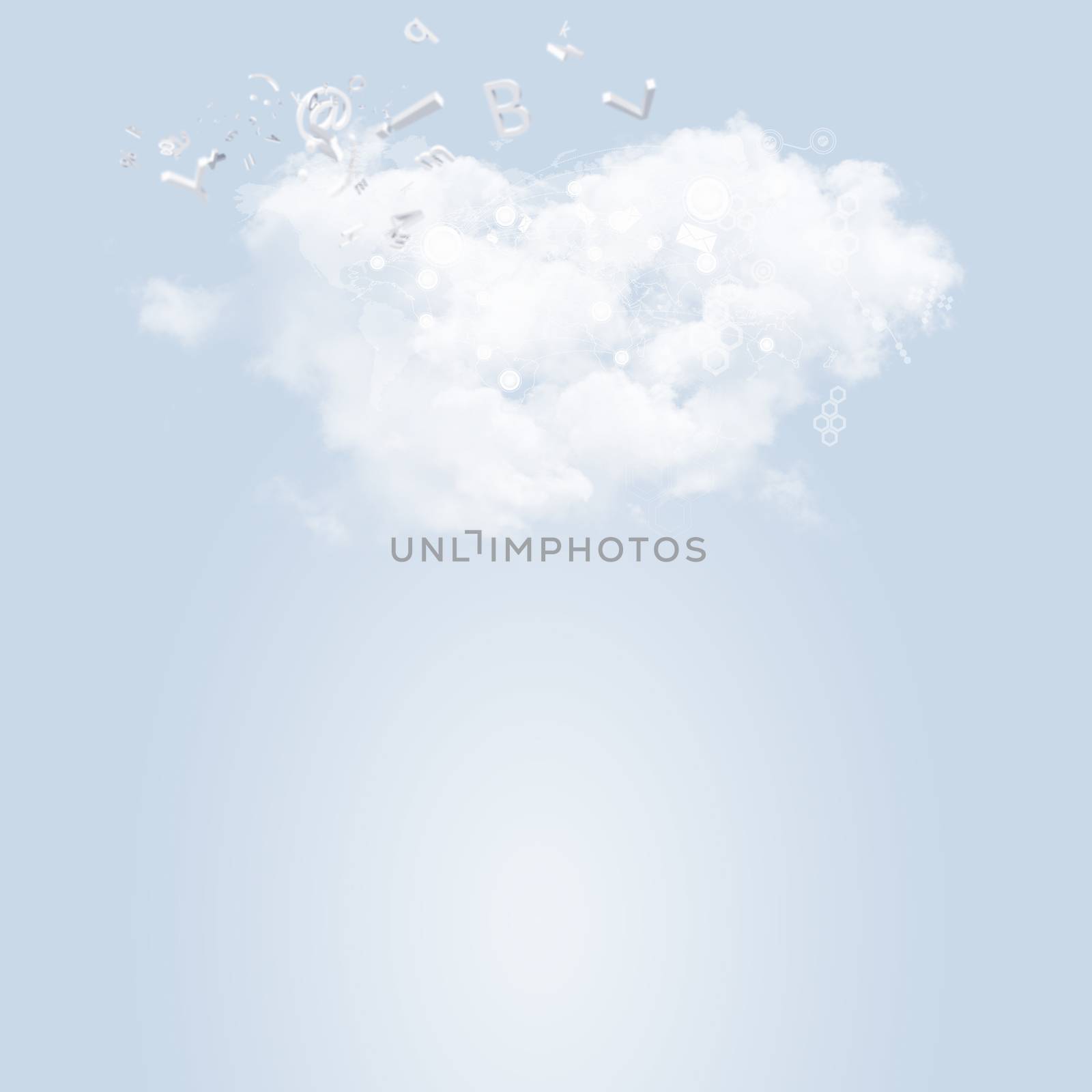 Abstract light blue background with various objects