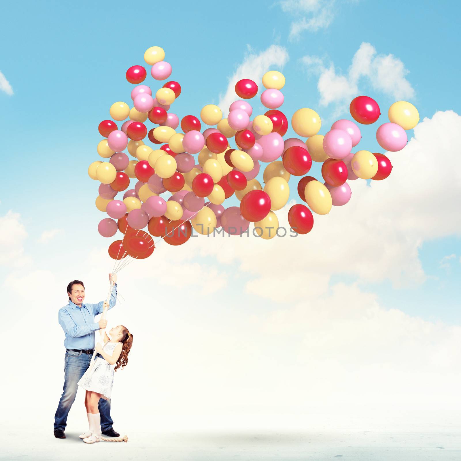 Father and daughter holding balloons by sergey_nivens