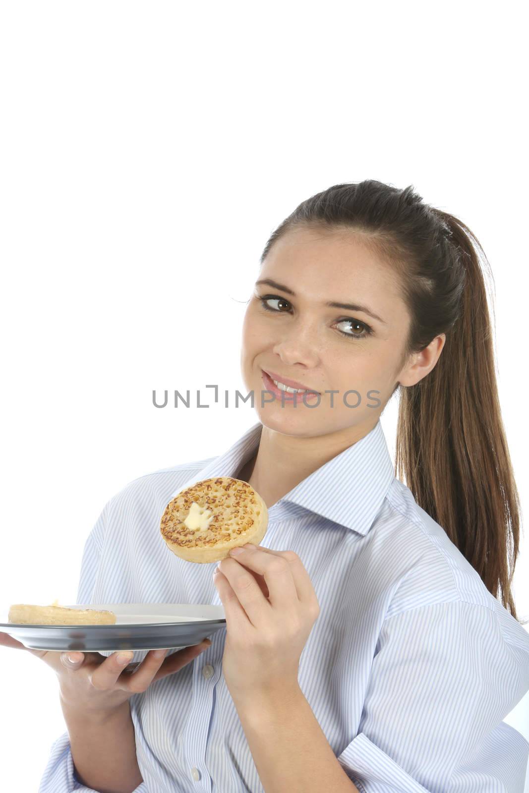 Woman Eating Toasted Crumpet