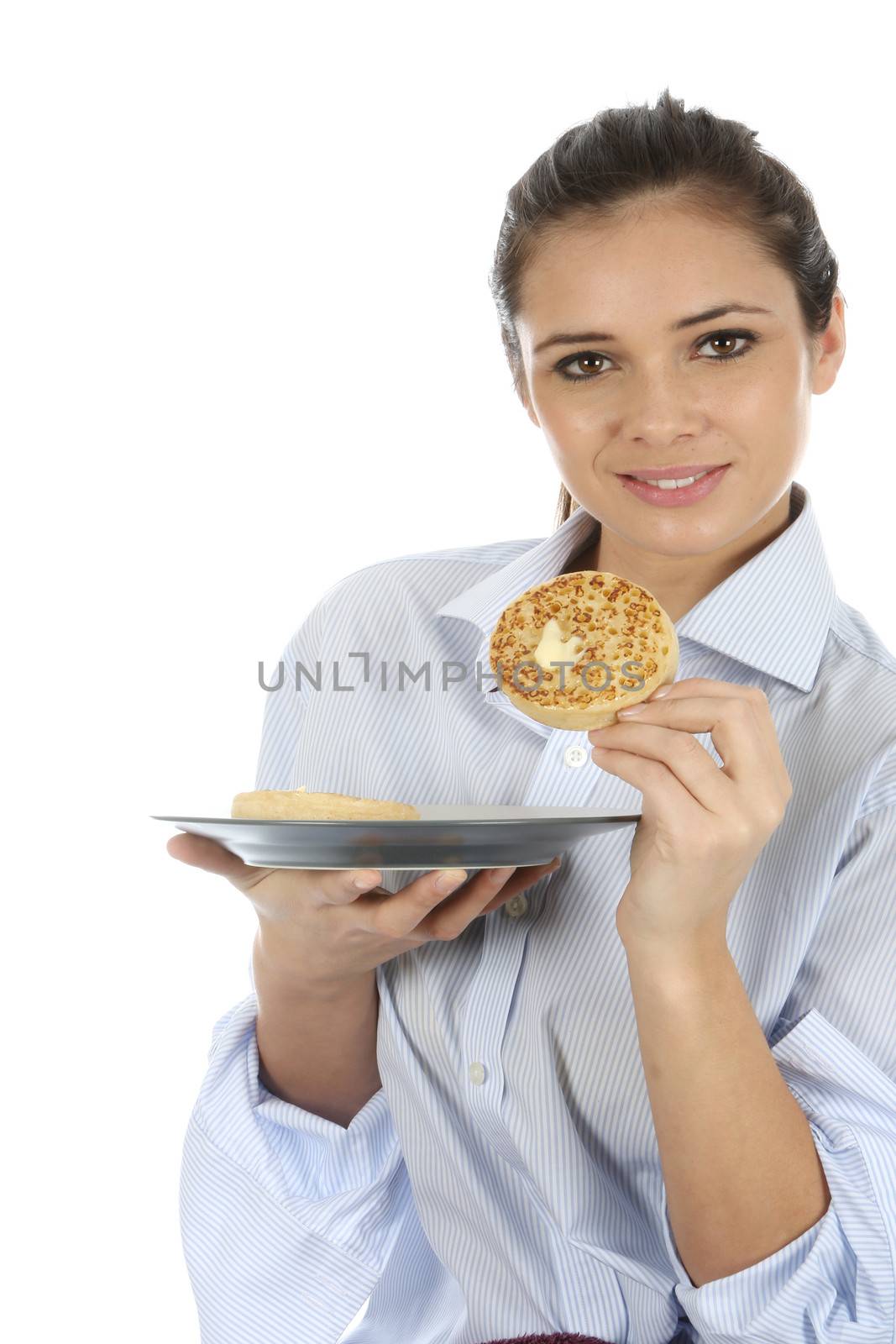 Woman Eating Toasted Crumpet