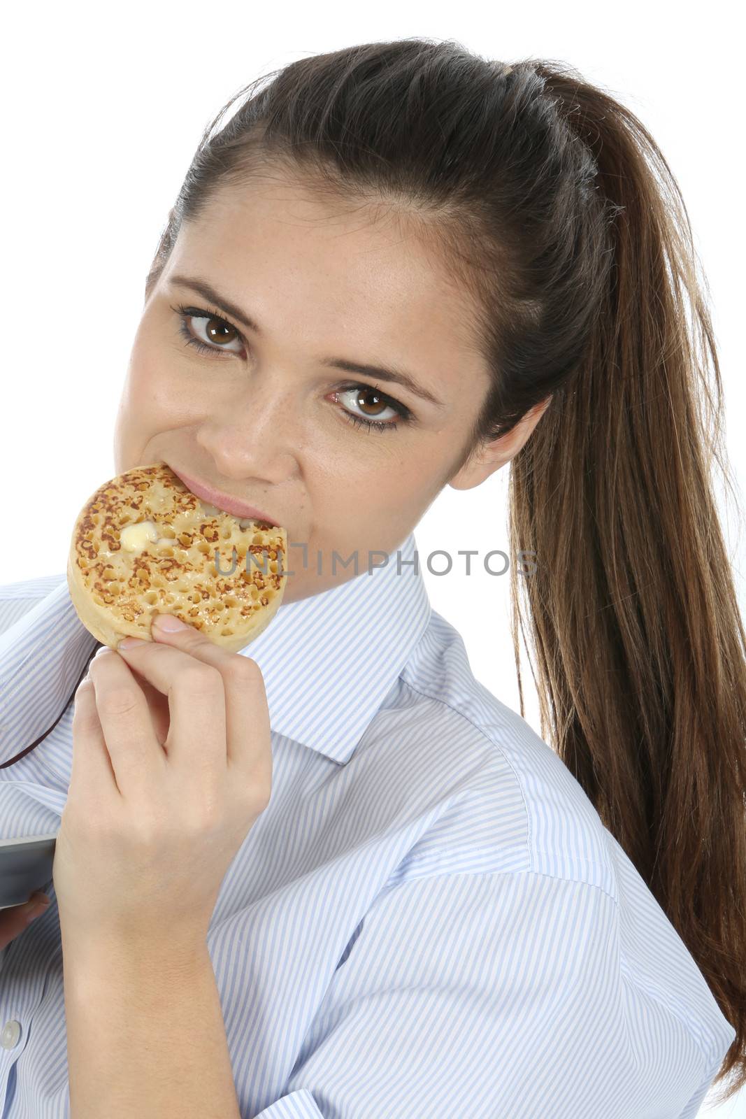 Woman Eating Toasted Crumpet