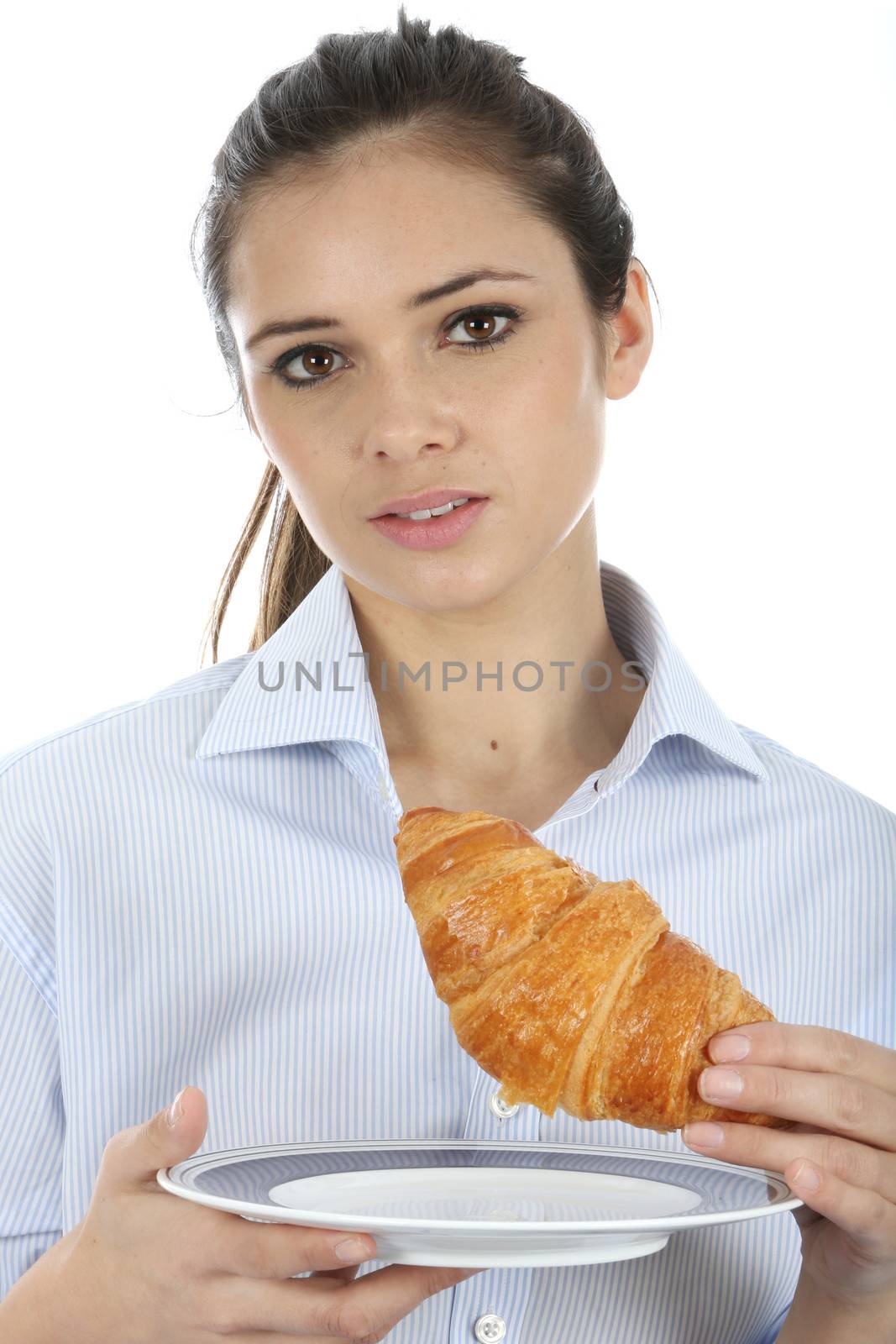 Woman Eating Breakfast Croissant