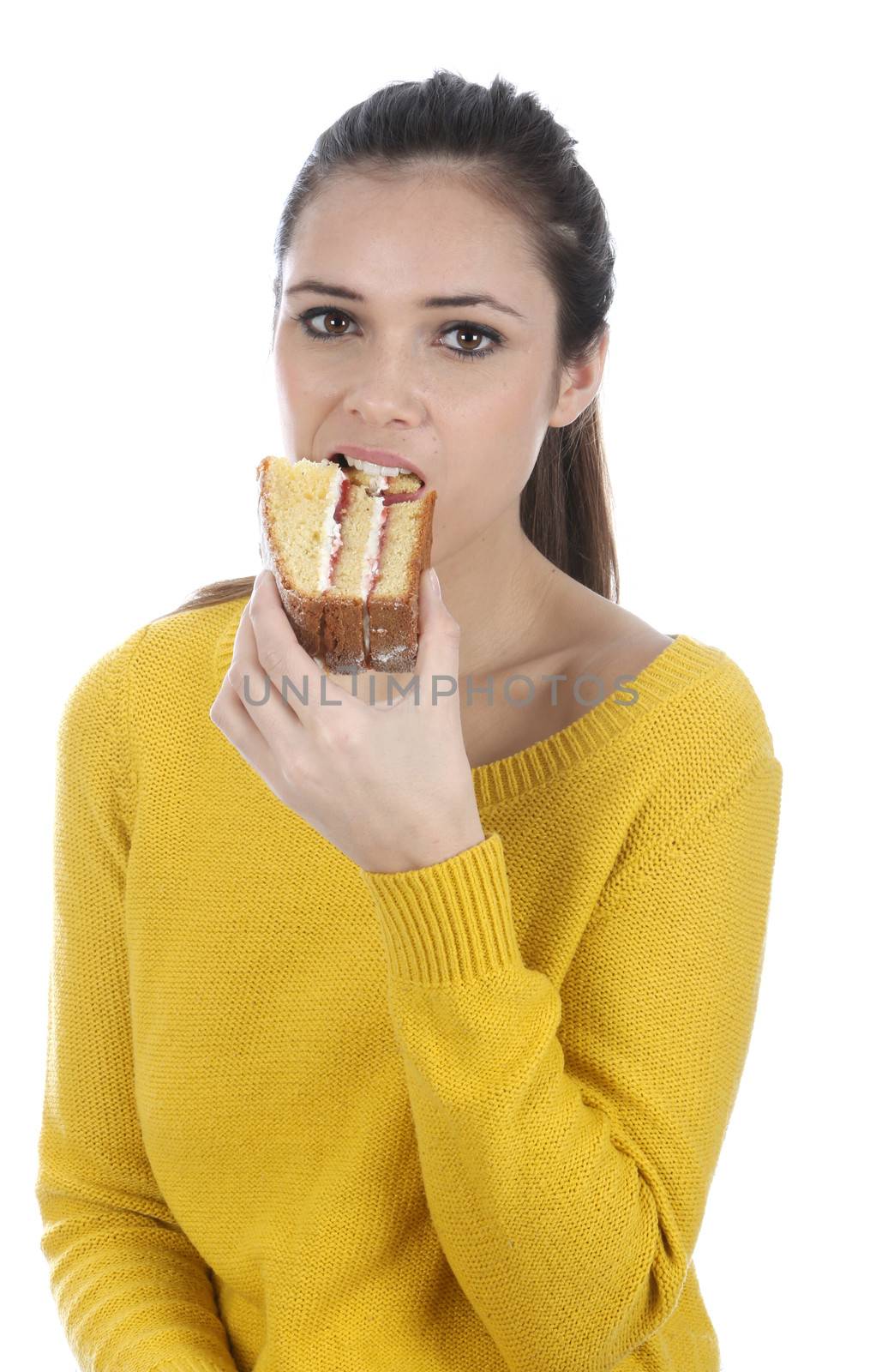 Woman Eating Victoria Sponge Cake