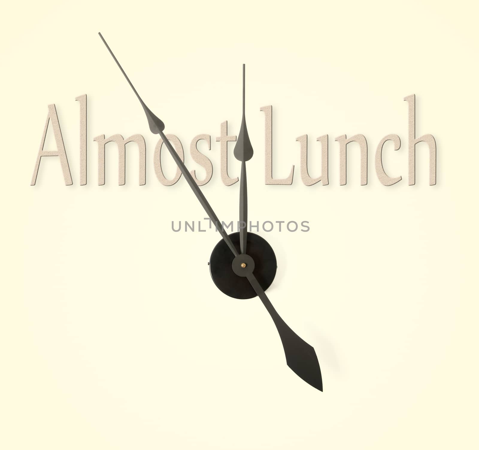 Clock hands pointing to almost lunch