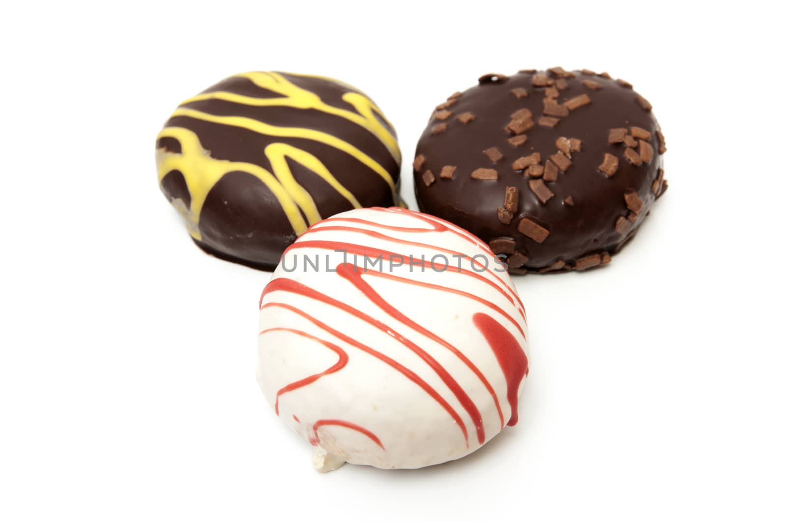 donuts with different flavors on a white background