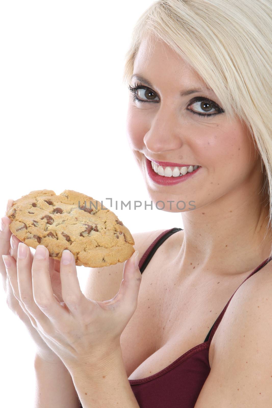 Woman Eating Chocolate Chip Cookie