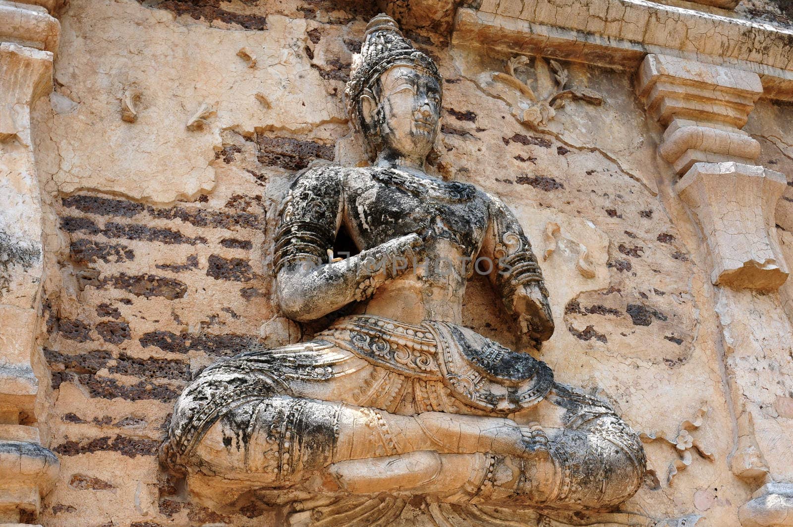 Ancient wat ruins of Buddha sculpture in Chiang Mai,Thailand