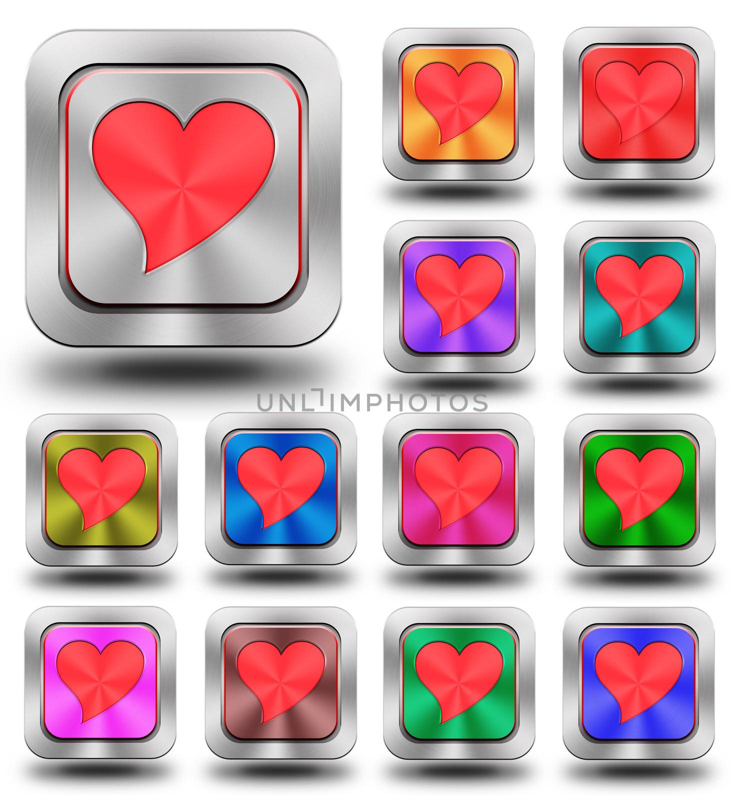 Red heart aluminum glossy icons, crazy colors by konradkerker